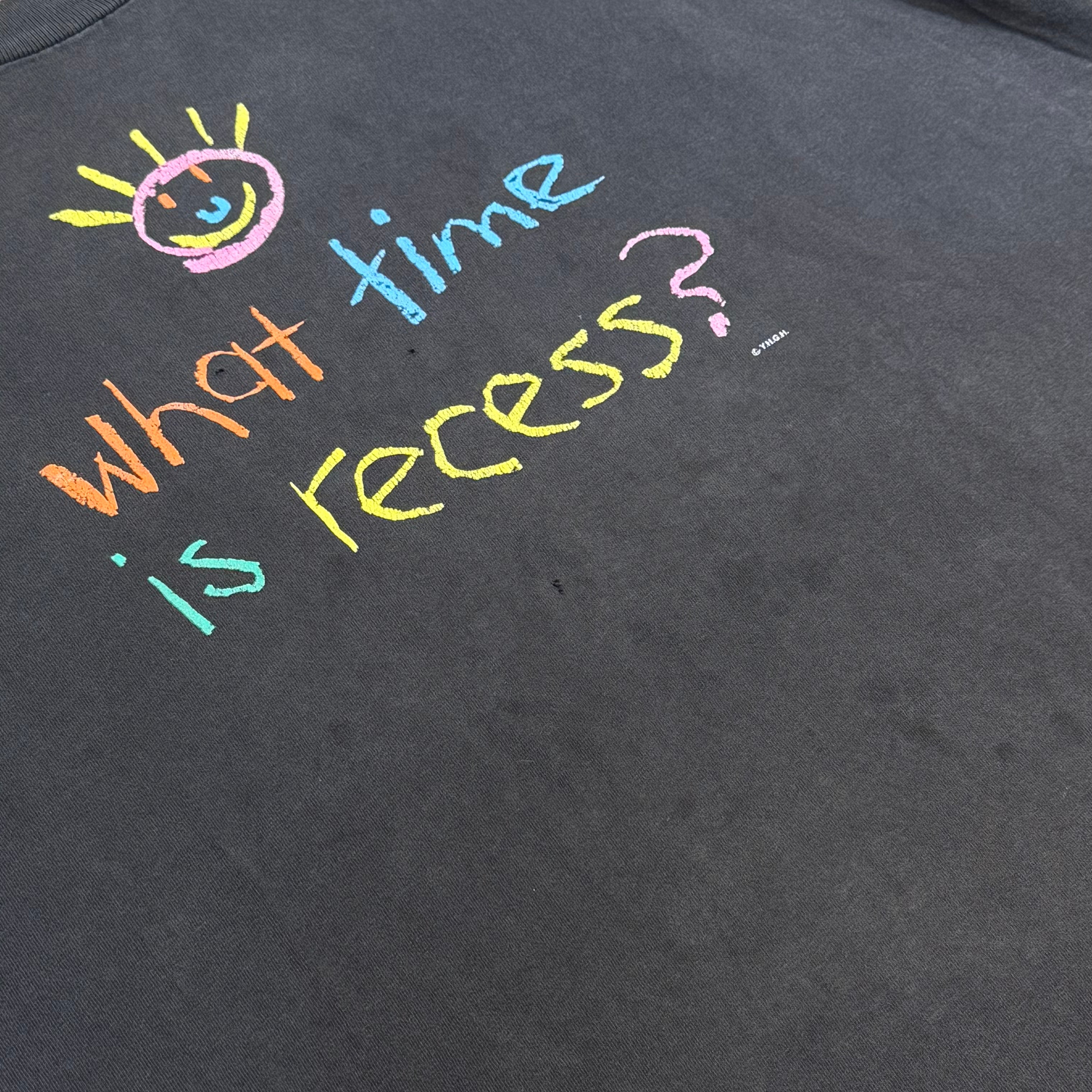 Vintage Oneita What Time Is Recess Black Tshirt