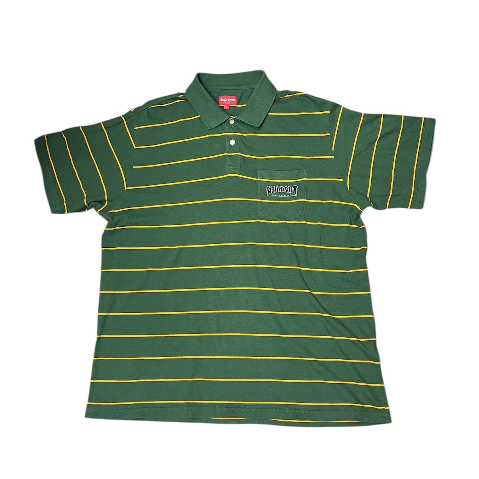 Supreme FW21 Thrasher Green Stripe Polo Tshirt