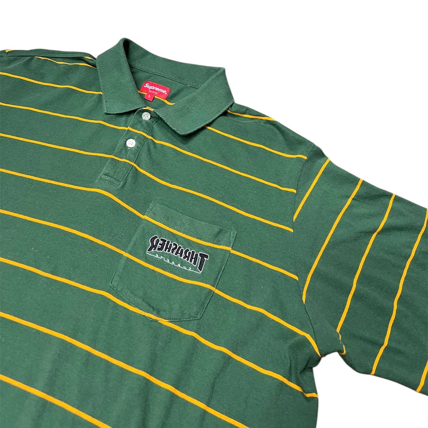 Supreme FW21 Thrasher Green Stripe Polo Tshirt