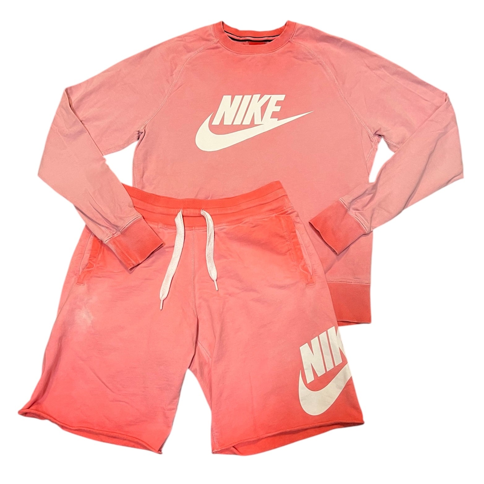 Nike Sportswear French Terry Pink White Sweatshirt and Shorts Set