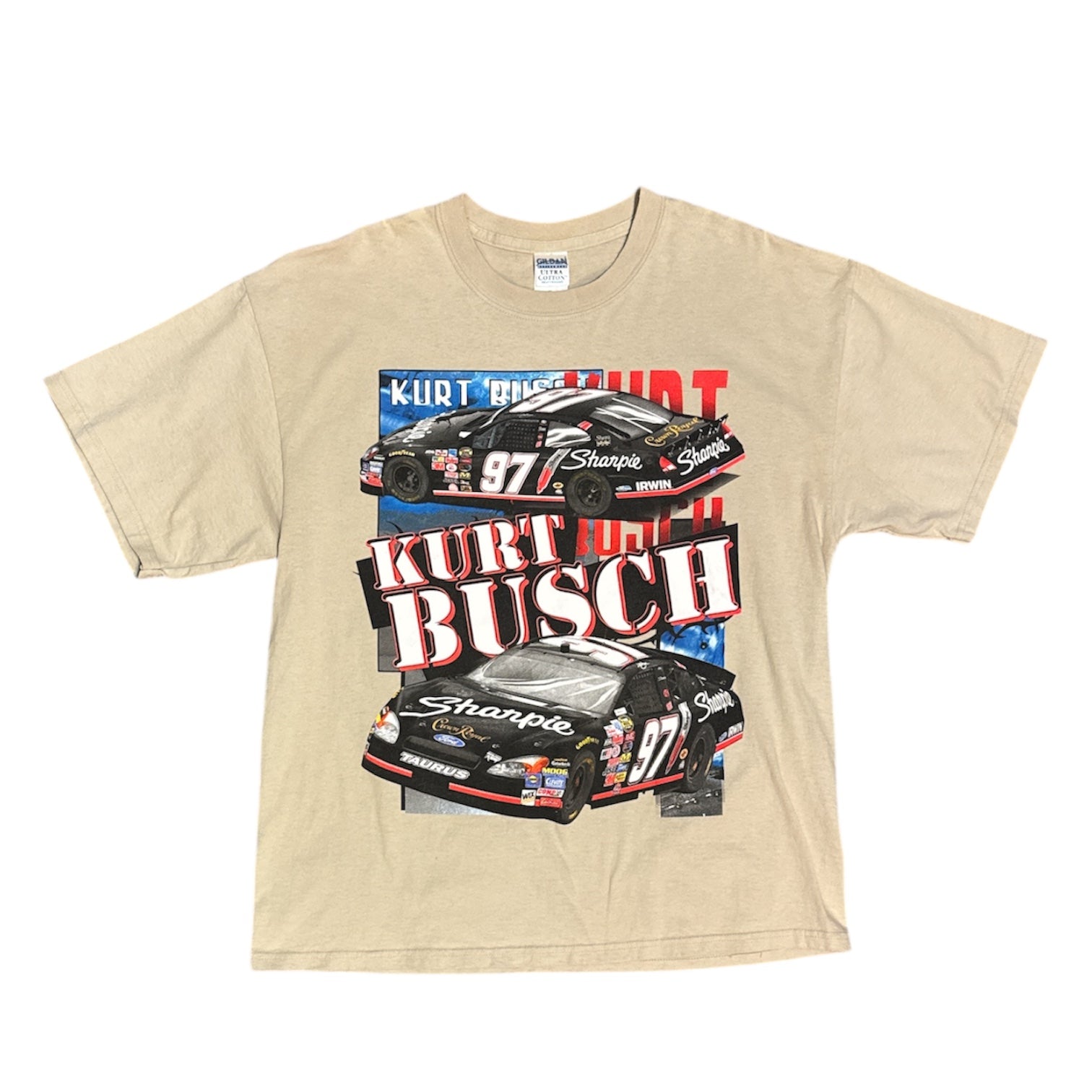 Vintage Kurt Busch #97 Racing Graphic Beige Tshirt