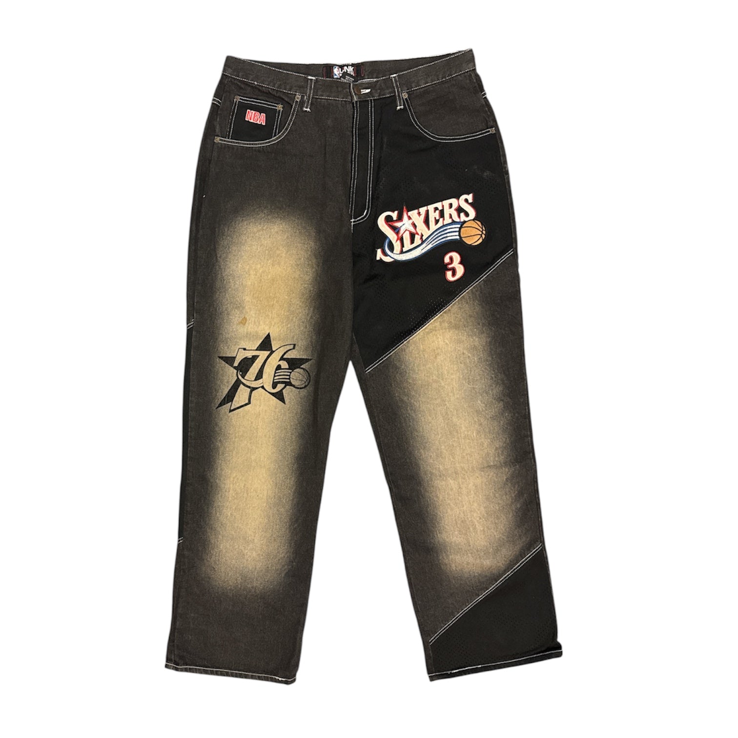 Vintage Unk Denim NBA 76sixers Allan Iversson Washed Black Patchwork Jeans