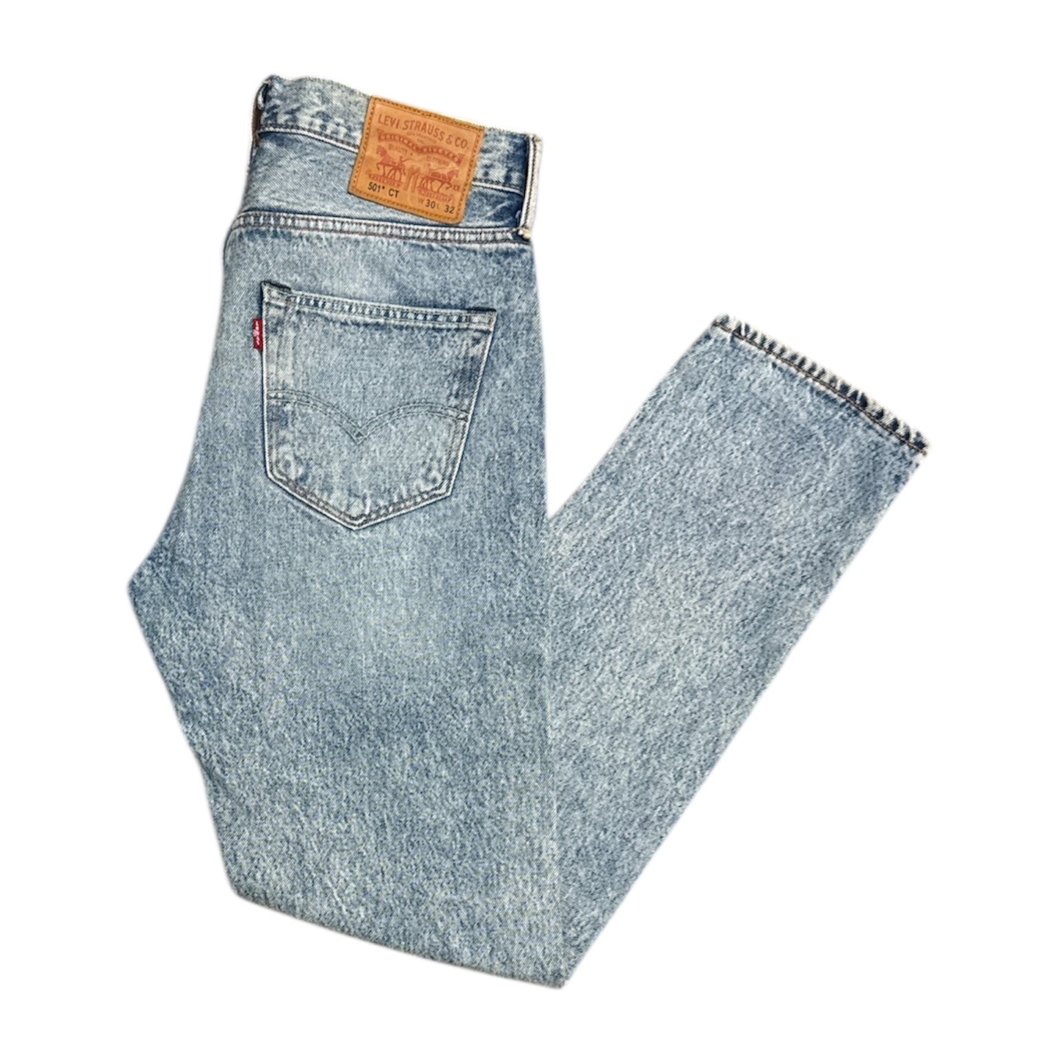 Levi's 501 CT Acid Wash Ripped Knee Blue Jeans