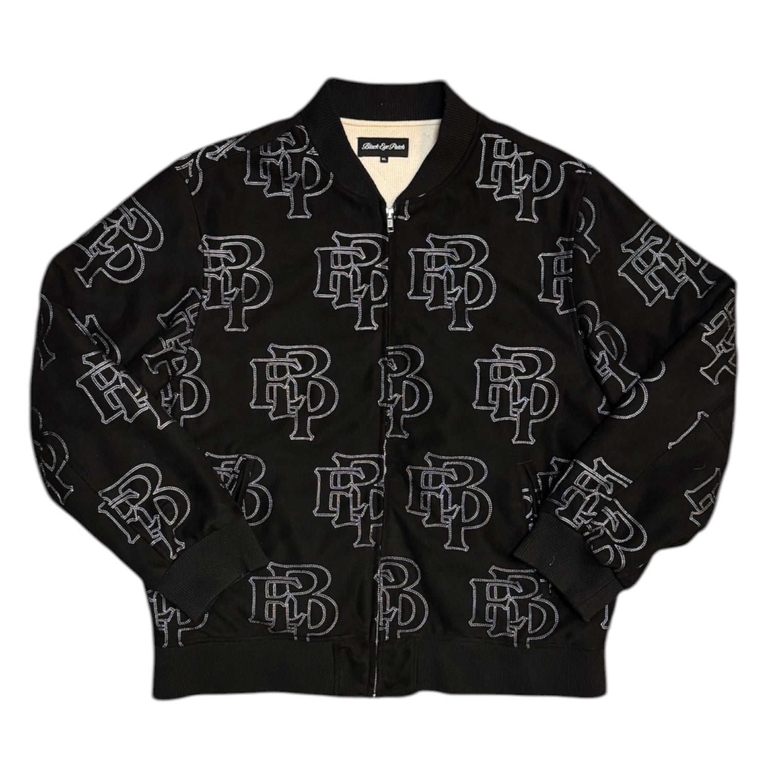 Black Eye Patch Embroided Fake Suede Blouson Jacket