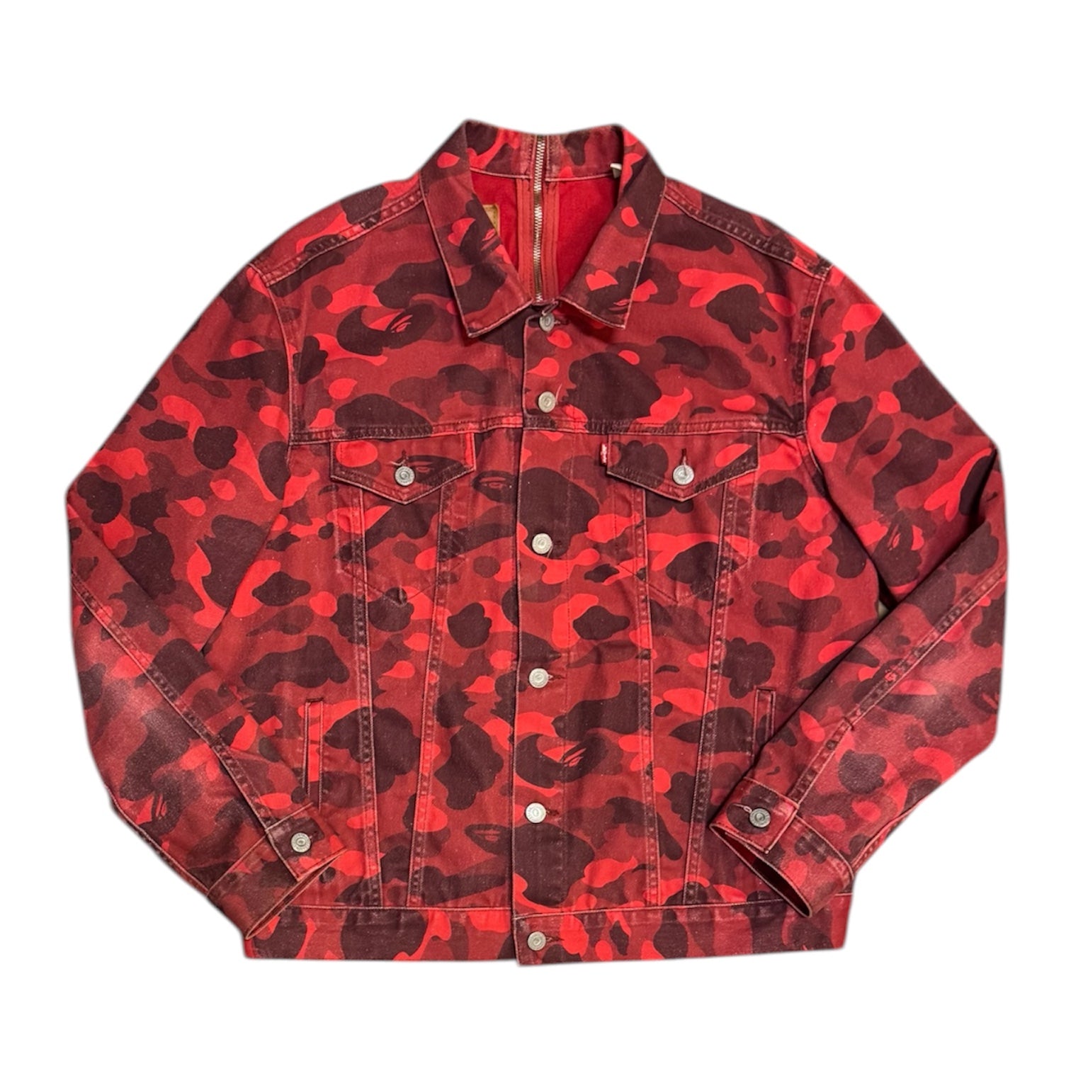 A Bathing Ape x Levi's SS21 Color Camo Europe Exclusive Red Trucker Jacket