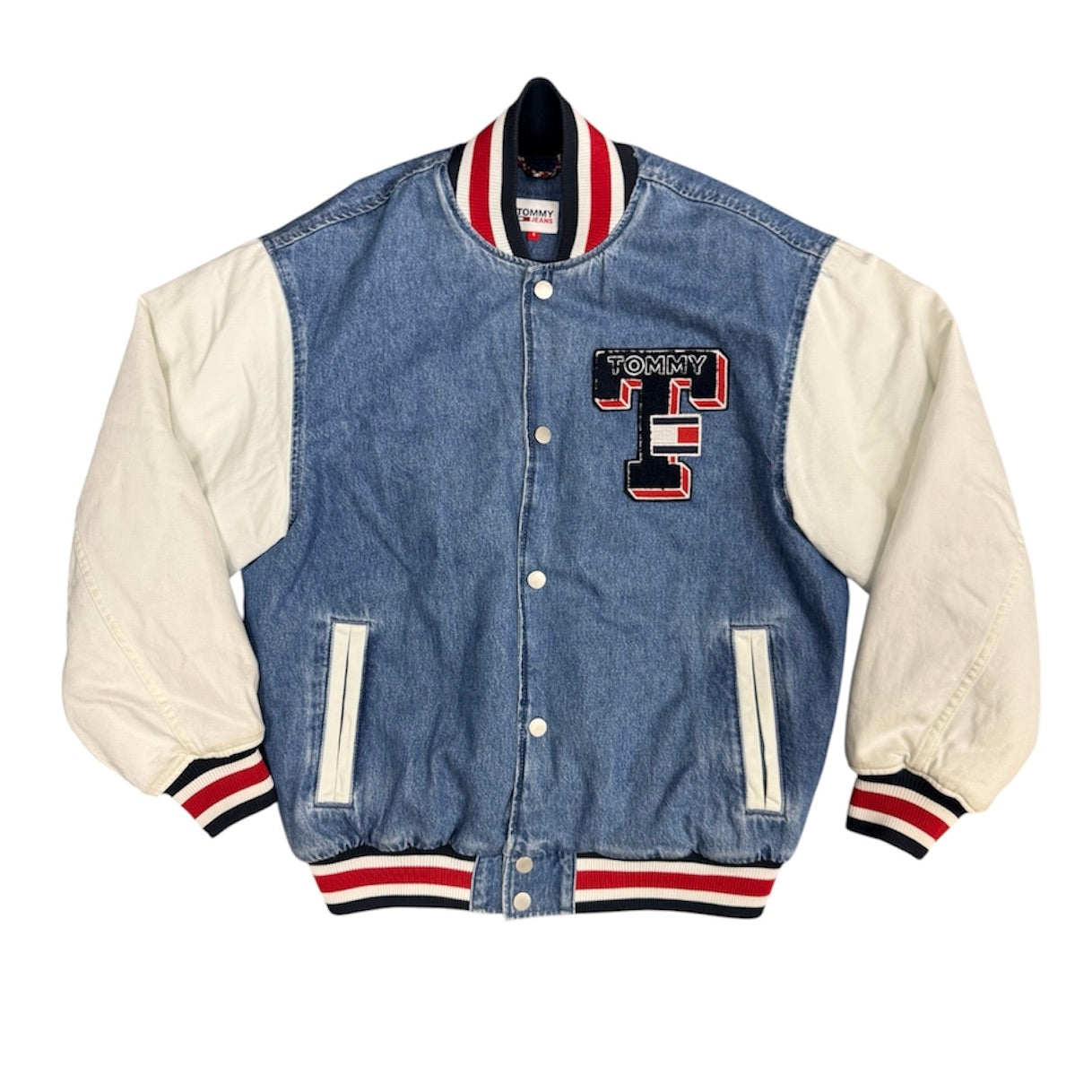 Tommy Jeans Letterman White Denim Varsity Jacket