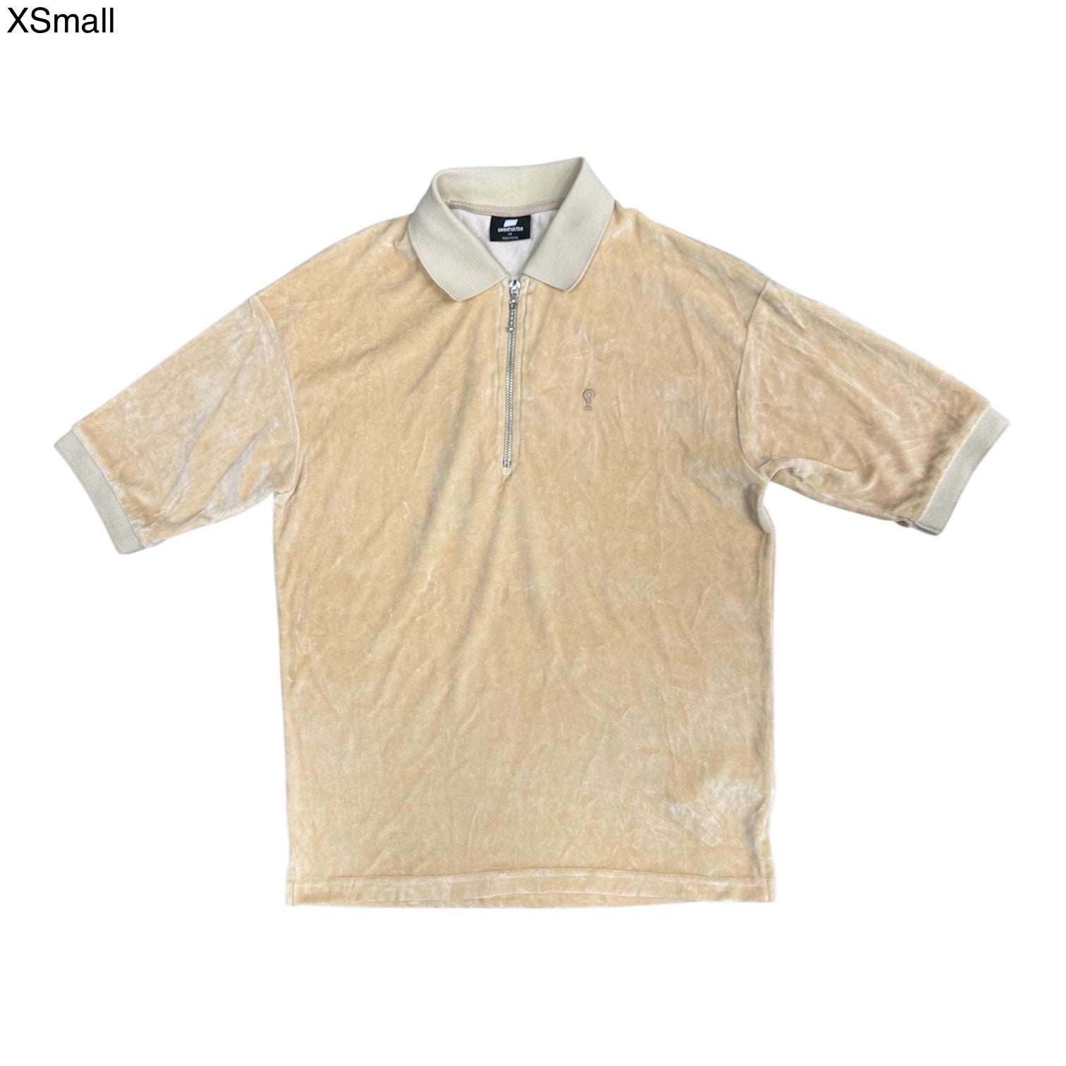 Sweet Sktbs Beige Velvet 1/4 Zip Polo Tshirt