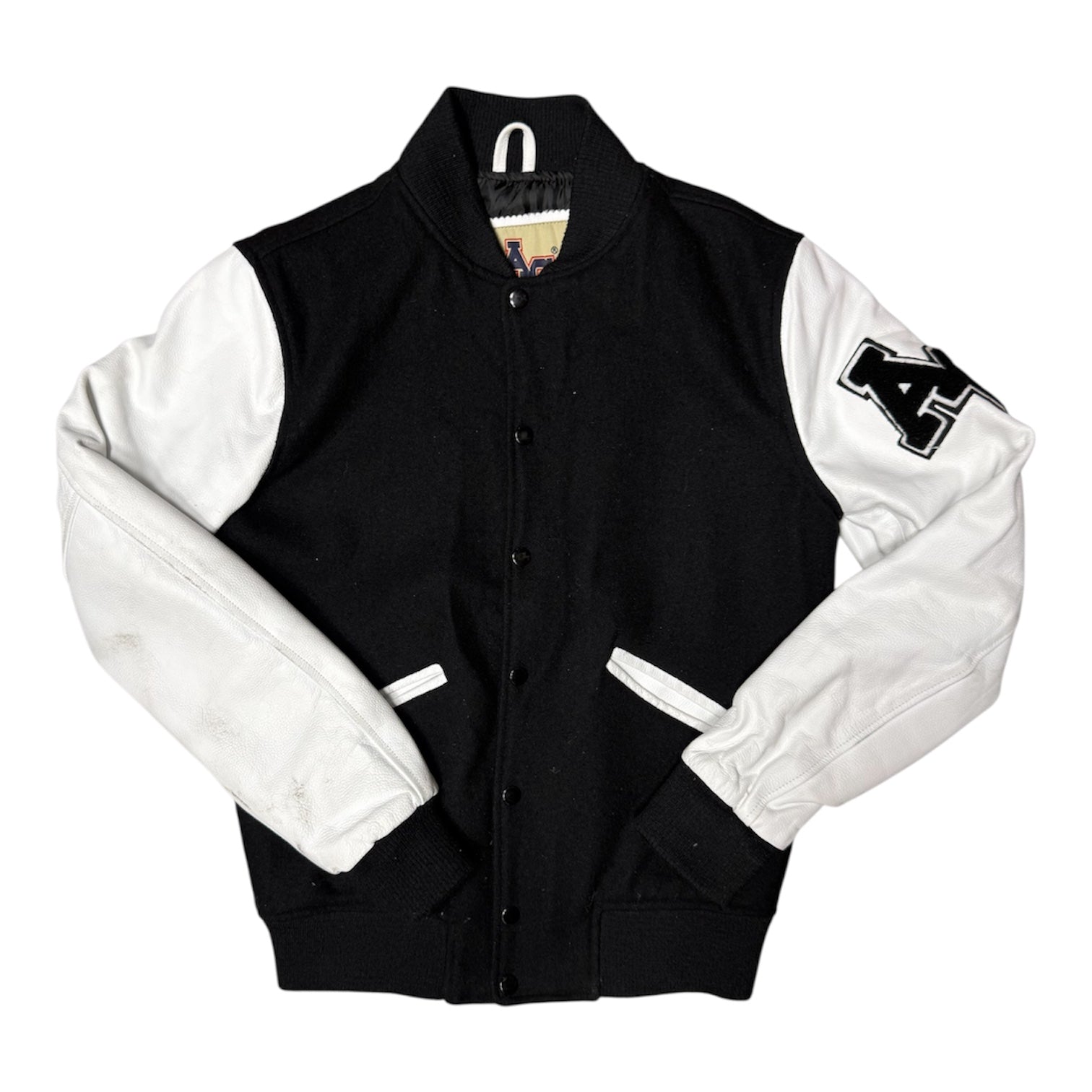 American College USA New York Brooklyn Black White Letterman Varsity Jacket