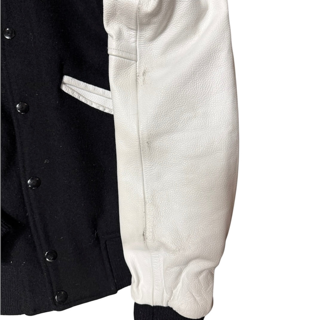 American College USA New York Brooklyn Black White Letterman Varsity Jacket
