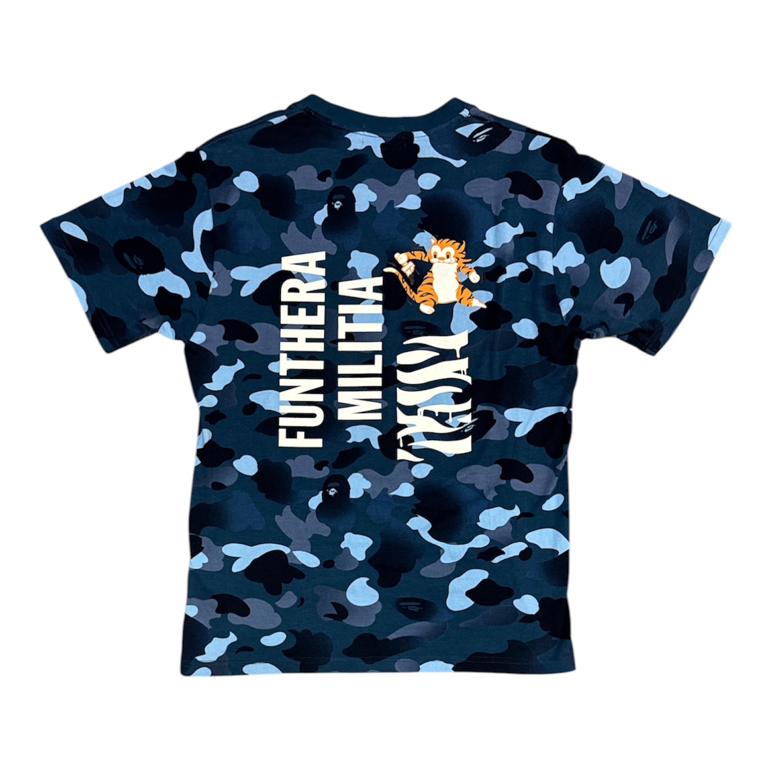 A Bathing Ape Tiger Shark Face Funthera Militia 1st Camo Navy Tshirt