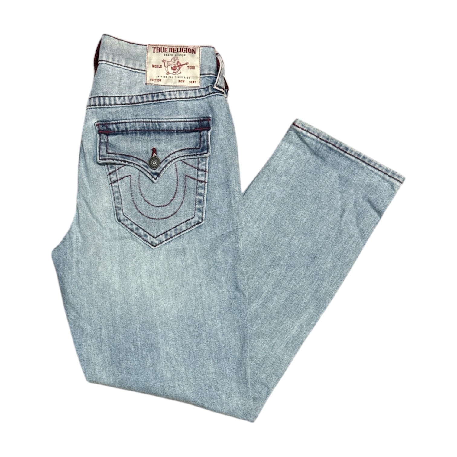True Religion Bobby Relaxed Baggy Distressed Light Washed Jeans