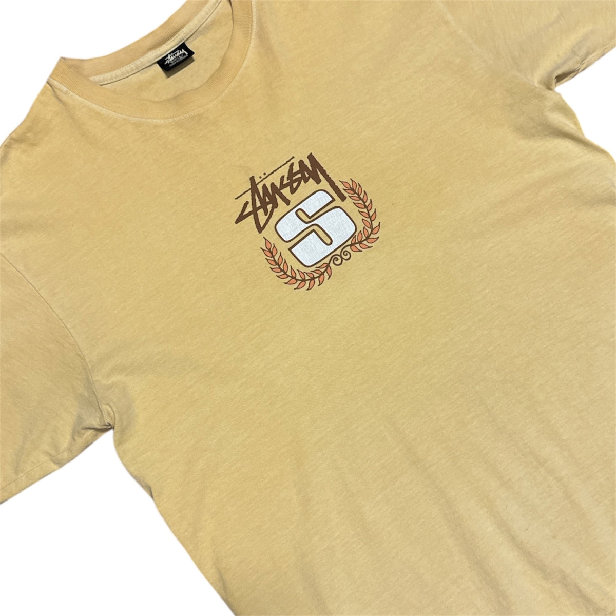 Stussy S Wreath Pigment Dyed Yellow Tshirt