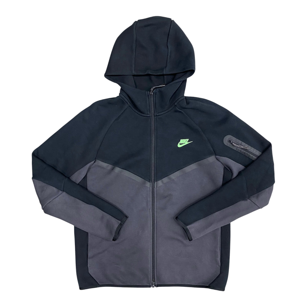 Nike Tech Fleece Black Grey Green Logo Full-Zip Hoodie