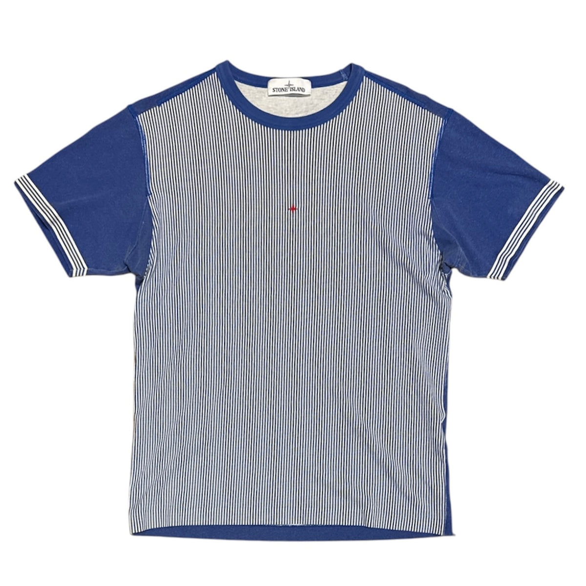 Stone Island SS19 Blue Striped Marina Spellout Tshirt