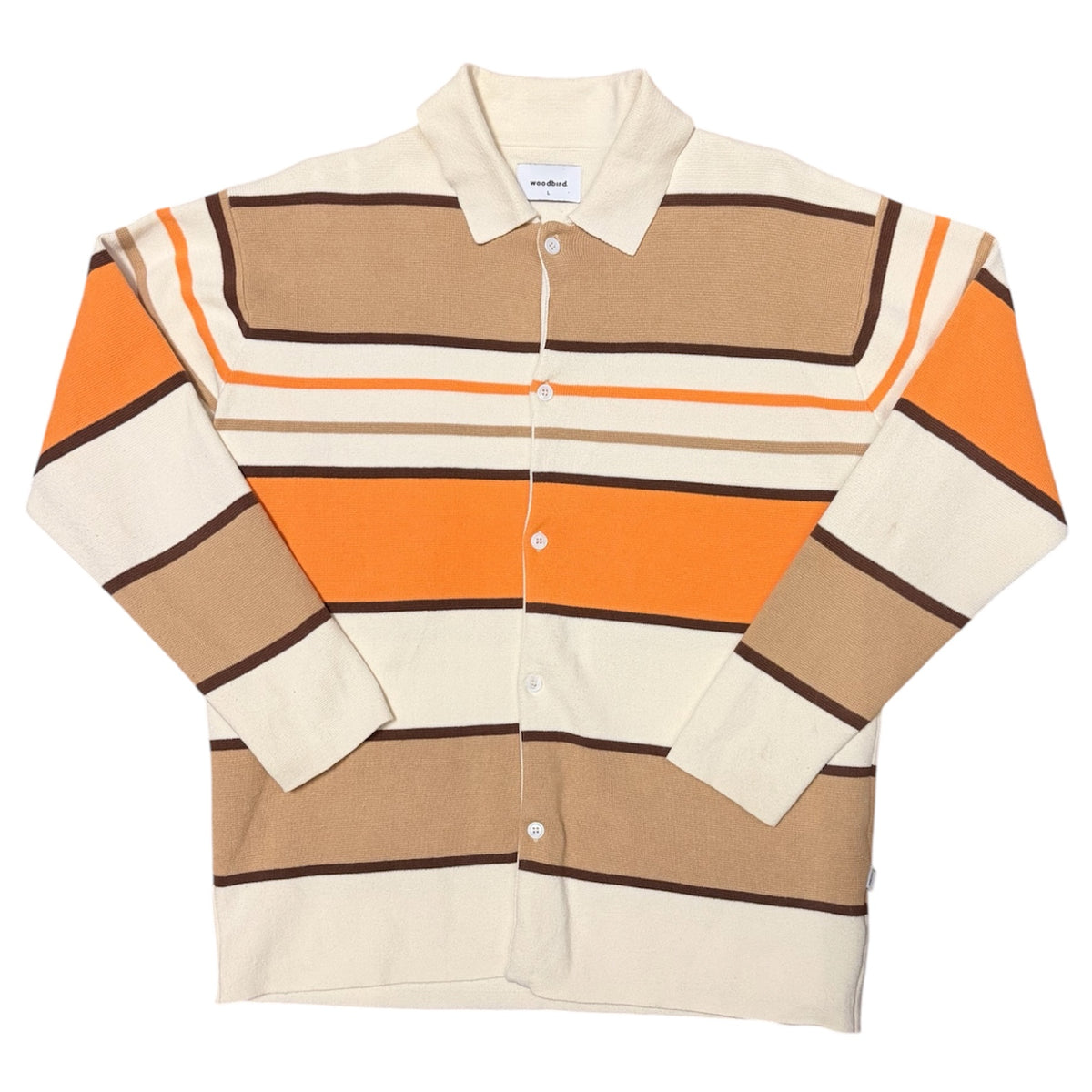 Woodbird Striped Button Up Knitted Long Sleeve Shirt