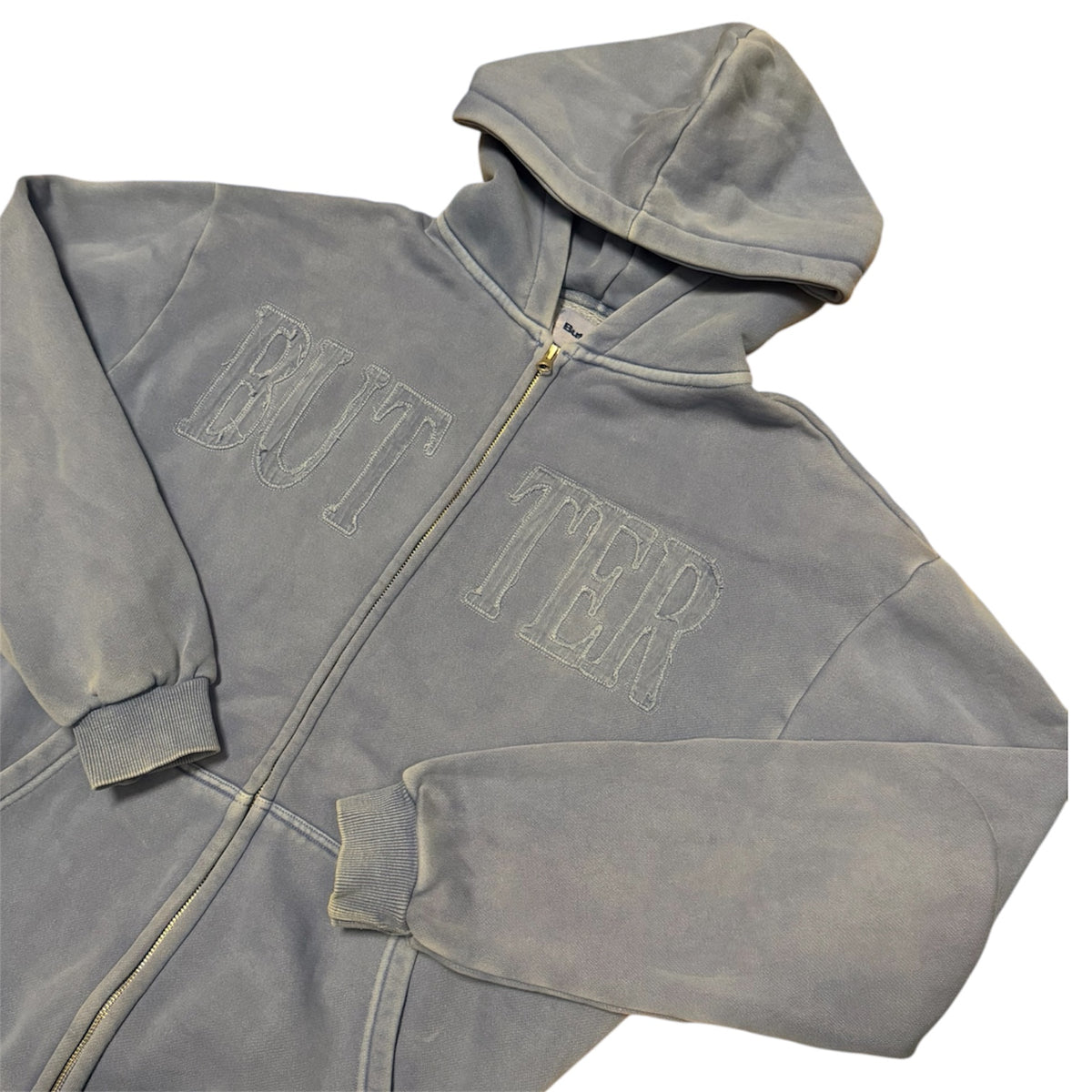 Butter Goods Fabric Applique Logo Full Zip Blue Hoodie