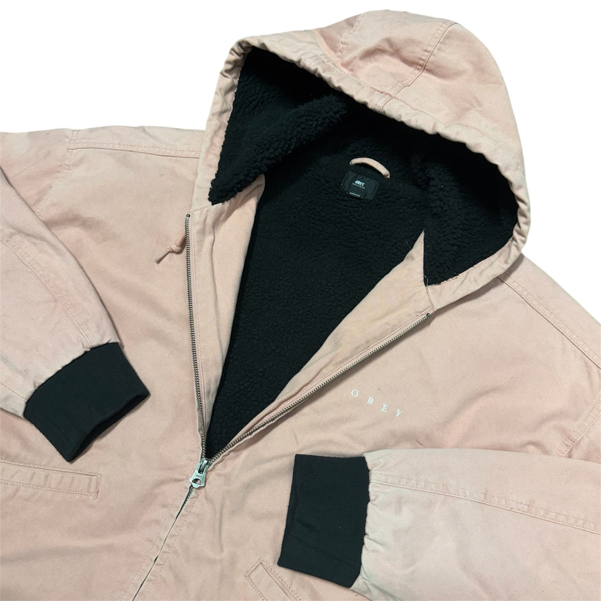 Obey Dillinger Hooded Sherpa Pink Canvas Jacket