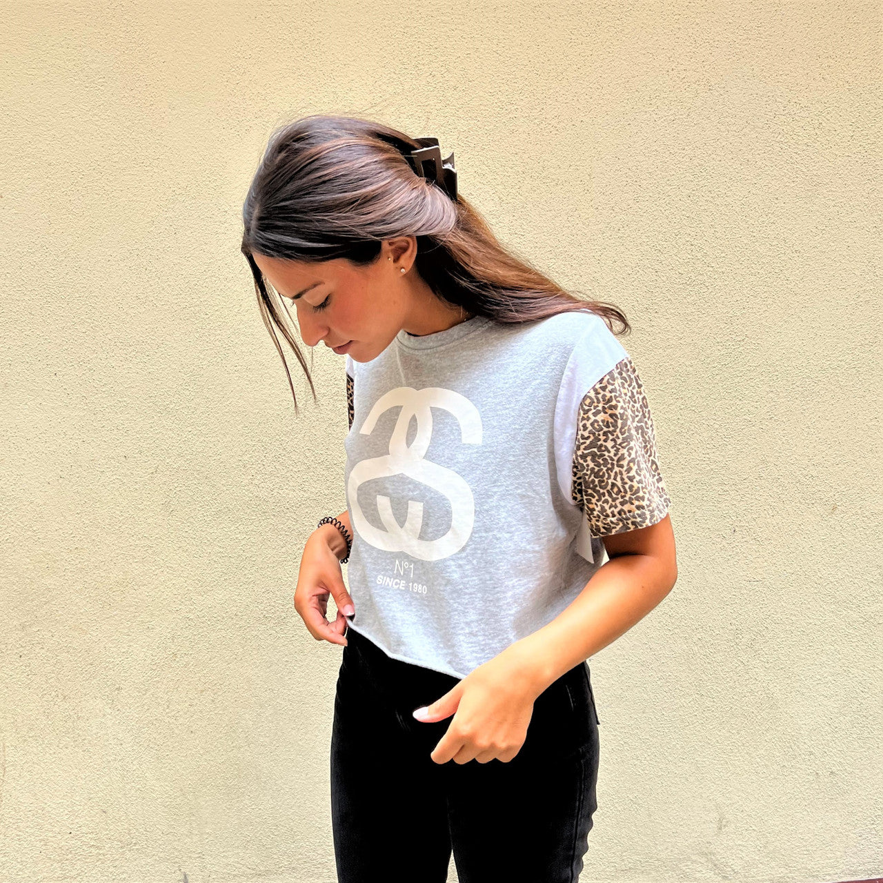 Stussy Cropped Leopard Tshirt