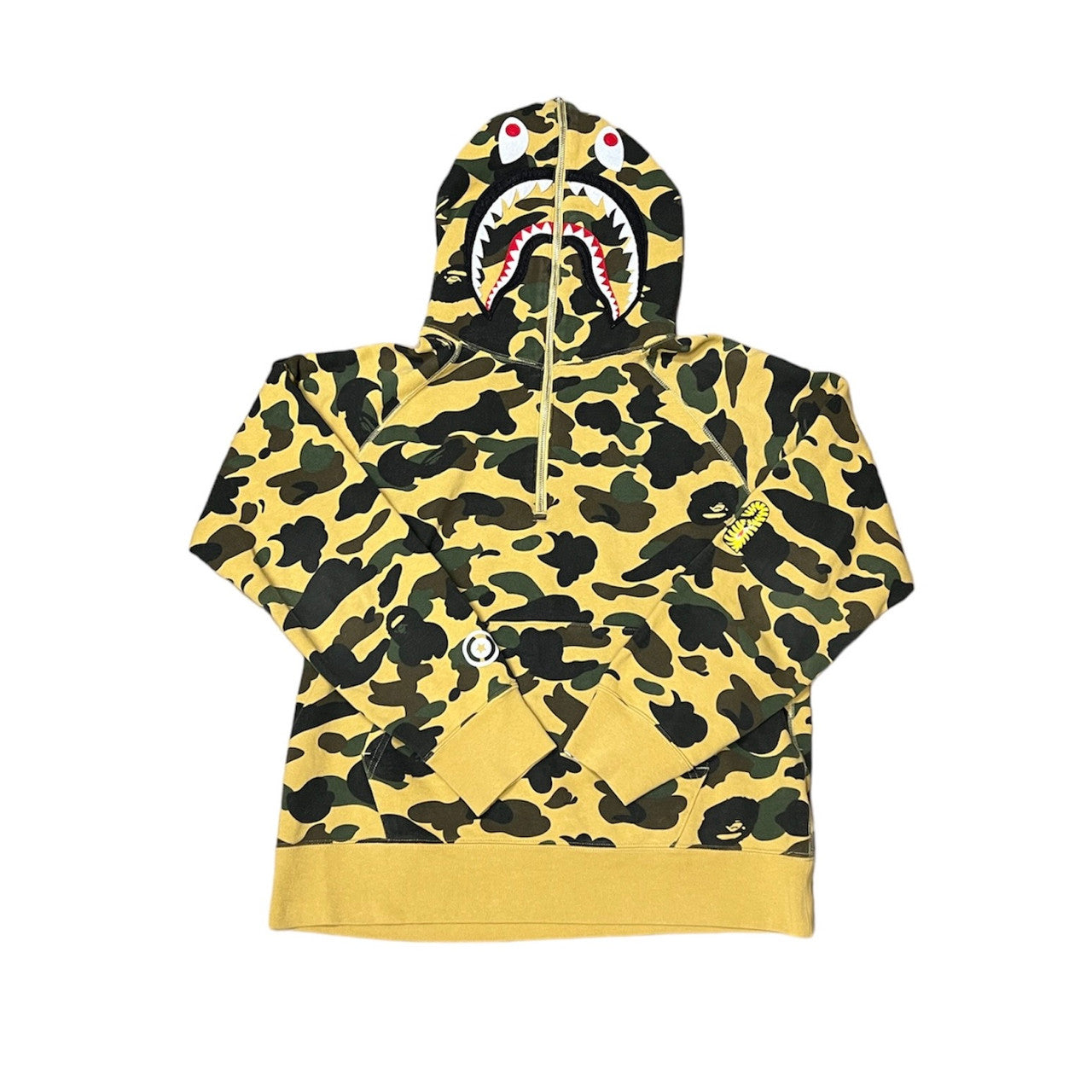 BAPE Camo PONR Shark Half Zip Raglan Pullover Hoodie Yellow