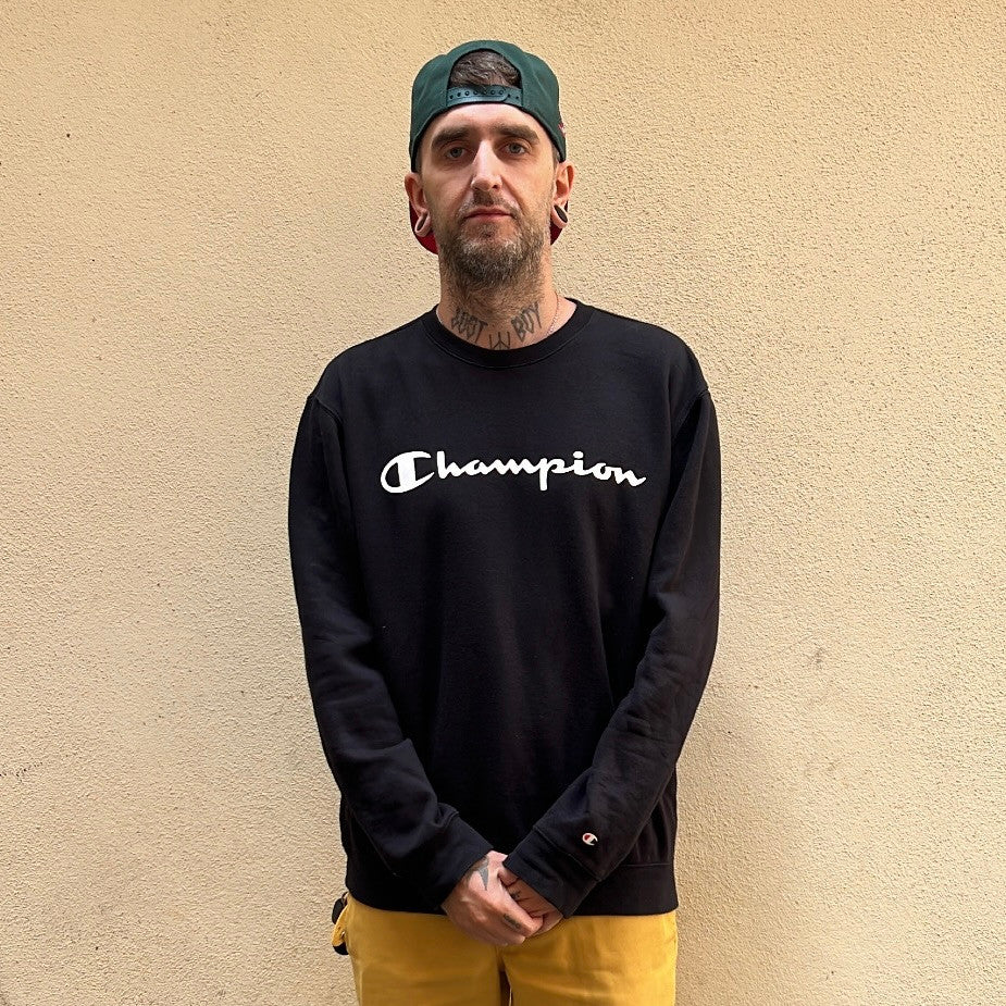 Champion Logo Black Crewneck