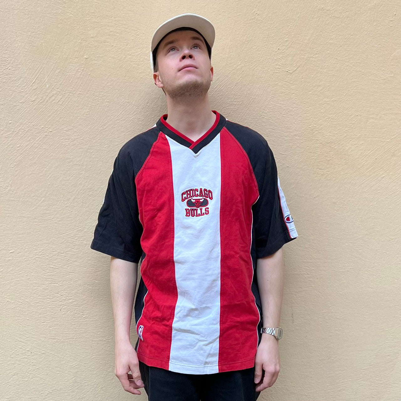 Vintage Champion Chicago Bulls Stripe Warmup Tshirt