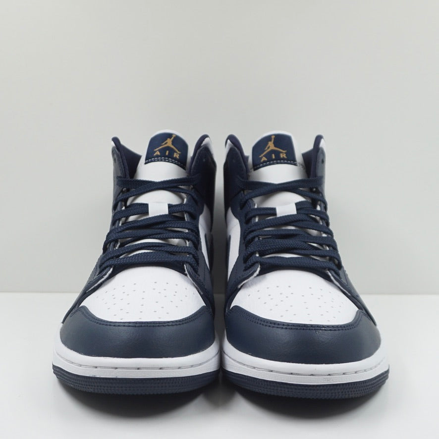 Jordan 1 Mid White Metallic Gold Obsidian