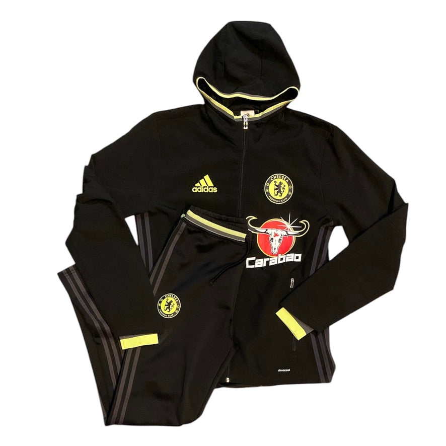 Adidas Chelsea 2016 Black Green Top & Pants Training Set
