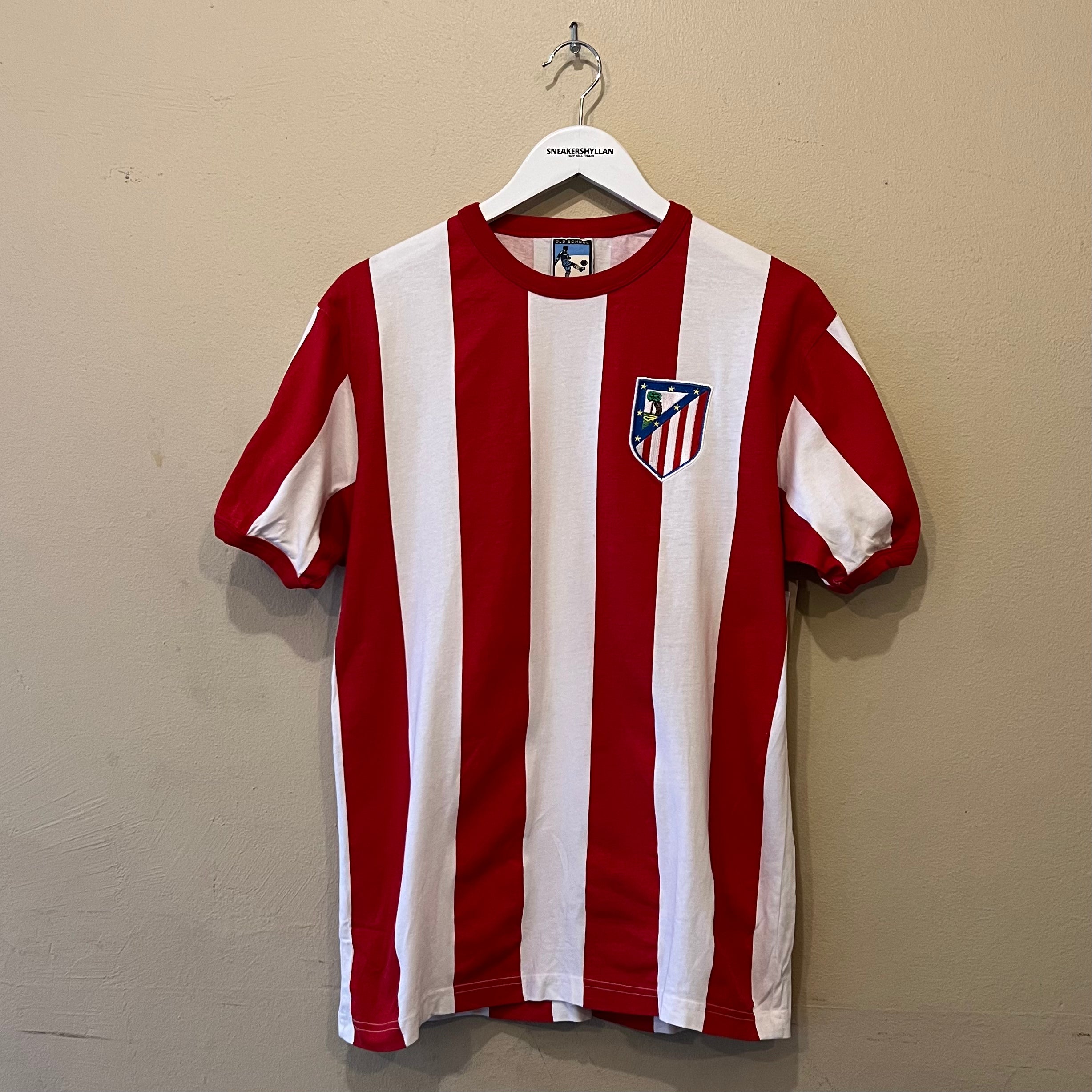 Old School Football Atletico Madrid Red White Tshirt