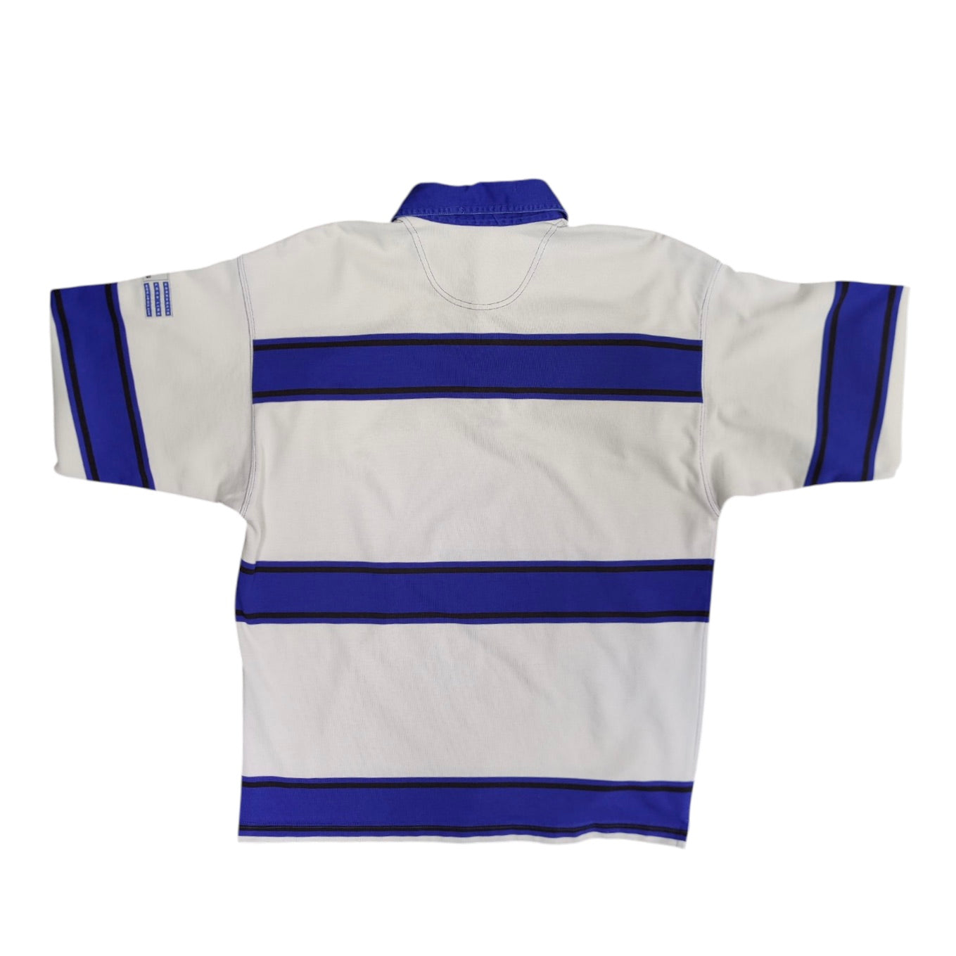 Vintage Adidas White Blue Striped Polo Long Sleeve