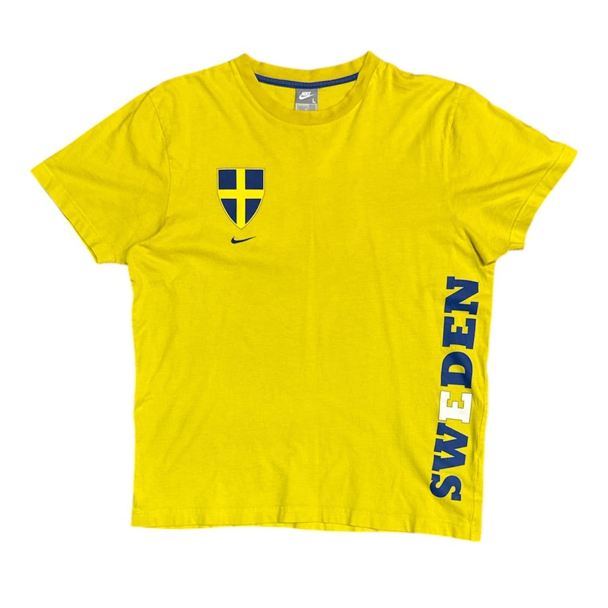 Nike Sweden Football Spellout Logo Yellow Tshirt