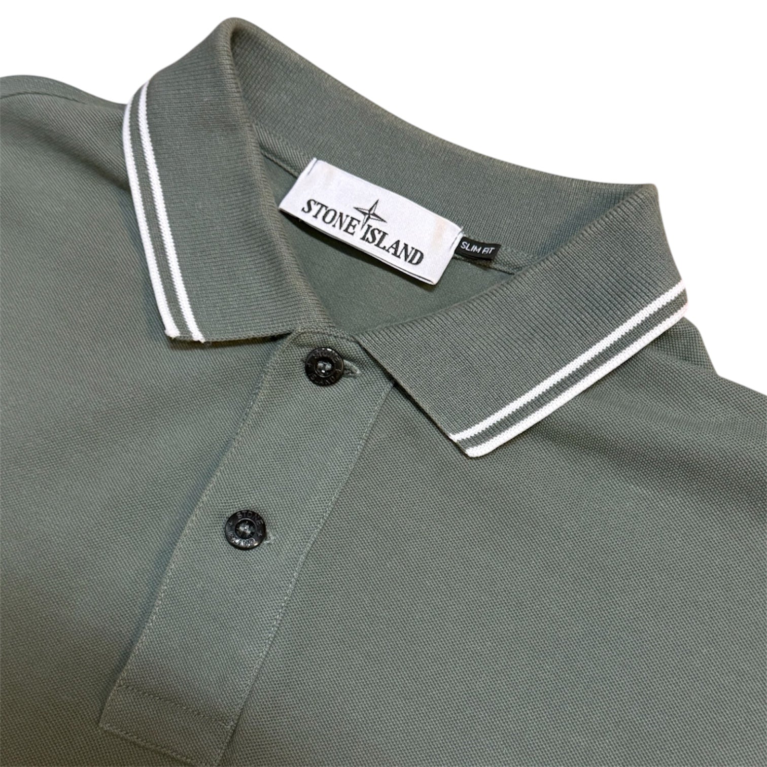 Stone Island SS23 Patch Olive Green Slim Fit Twin Tipped Polo Shirt