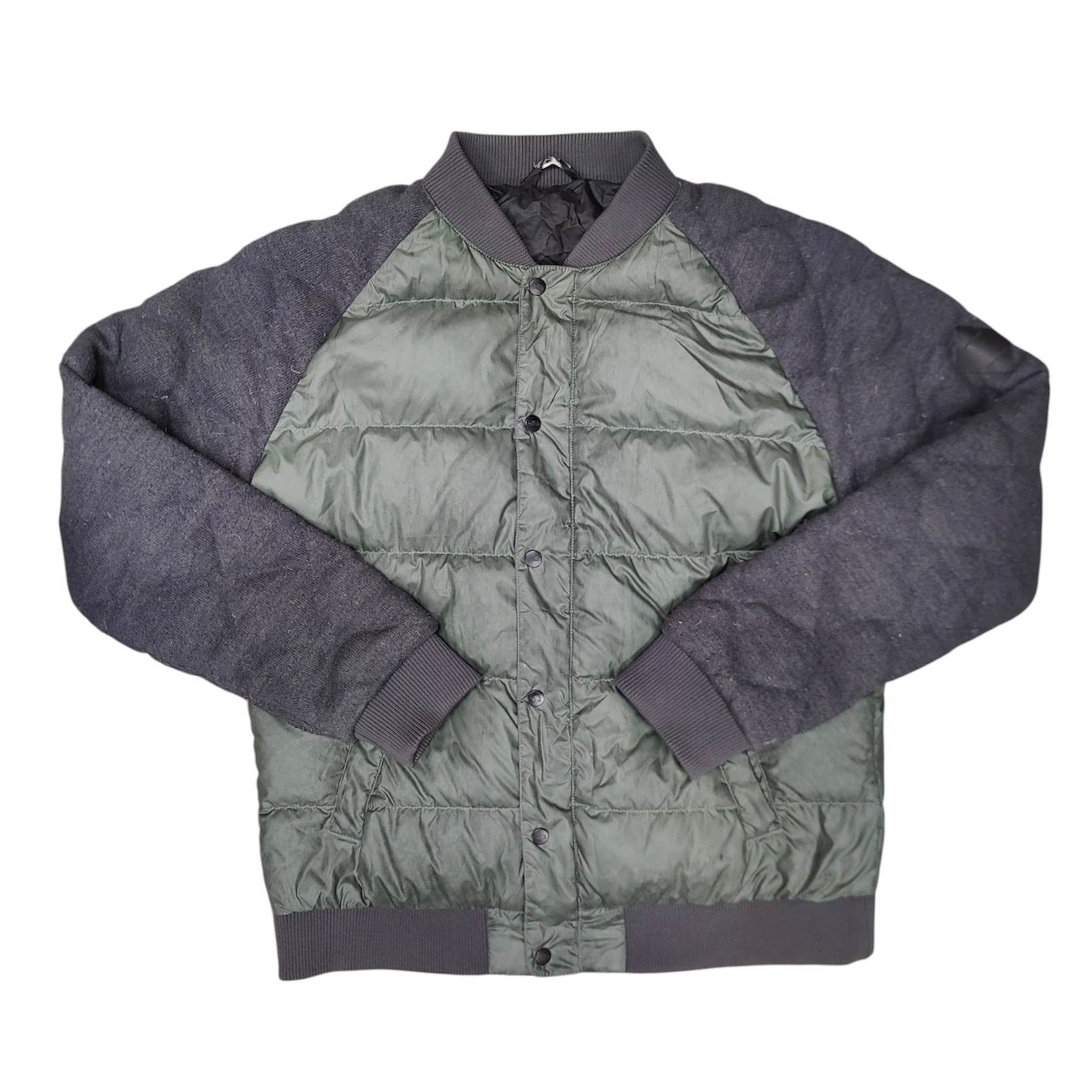 The North Face Quilted Green Grey Bomber Down Jacket