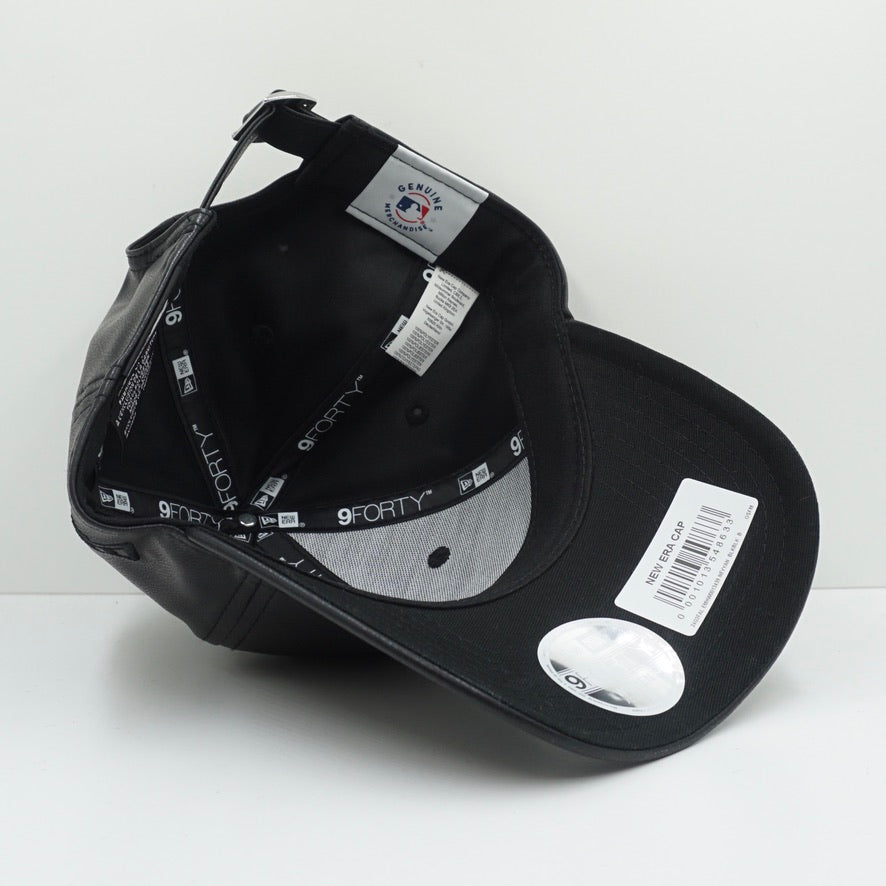 New Era New York Yankees Logo Black Faux Leather Adjustable Cap