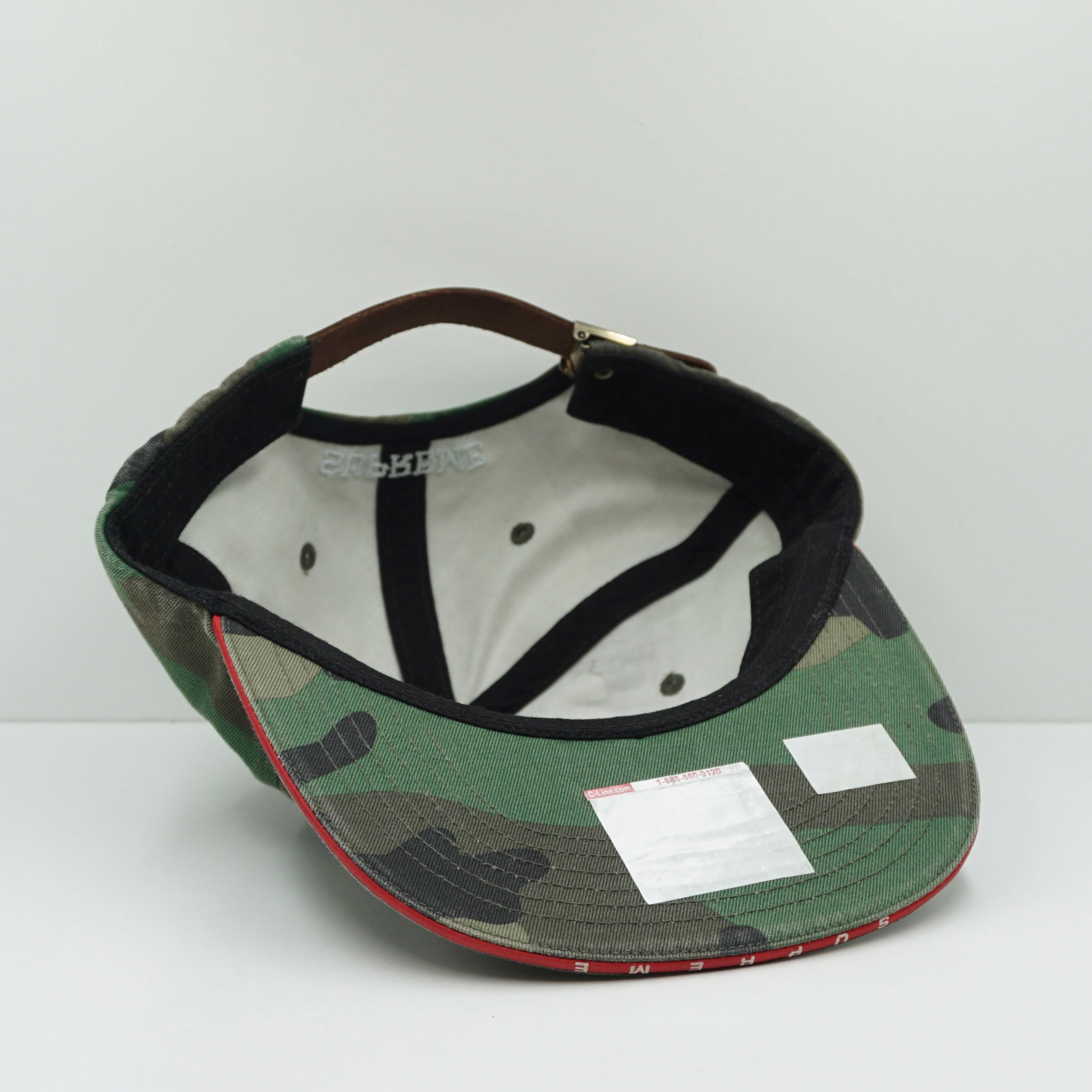 Supreme SS19 Visor Logo Twill 6-Panel Woodland Camo Cap