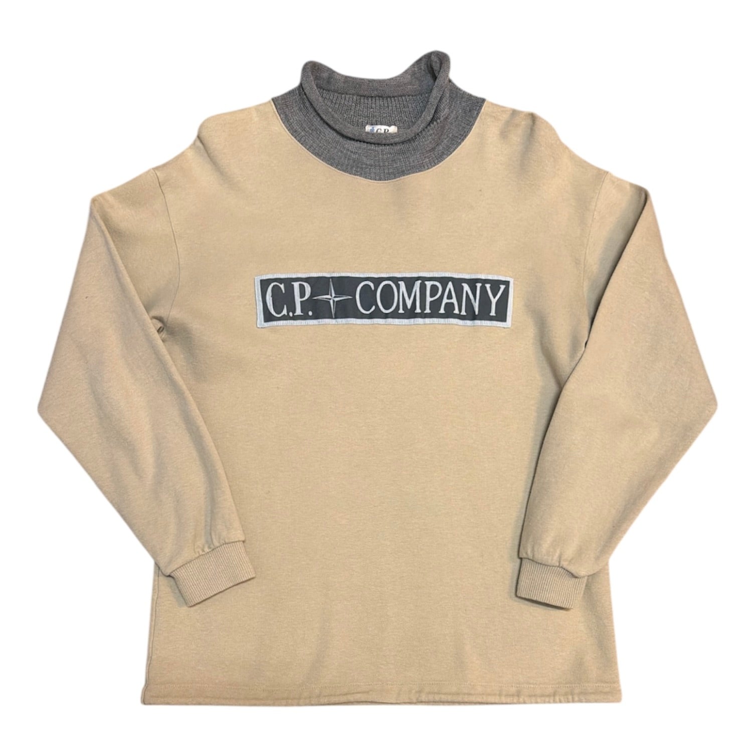 Vintage C.P Company Made In Japan Mock Neck Logo Beige Sweatshirt
