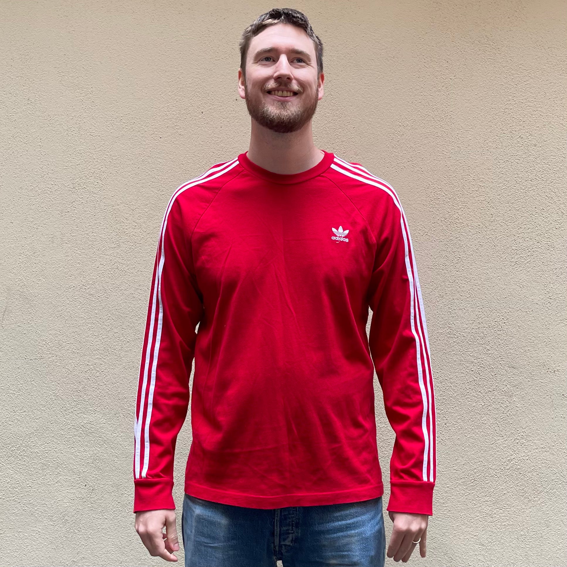 Adidas Red Stripe Long Sleeve Tshirt