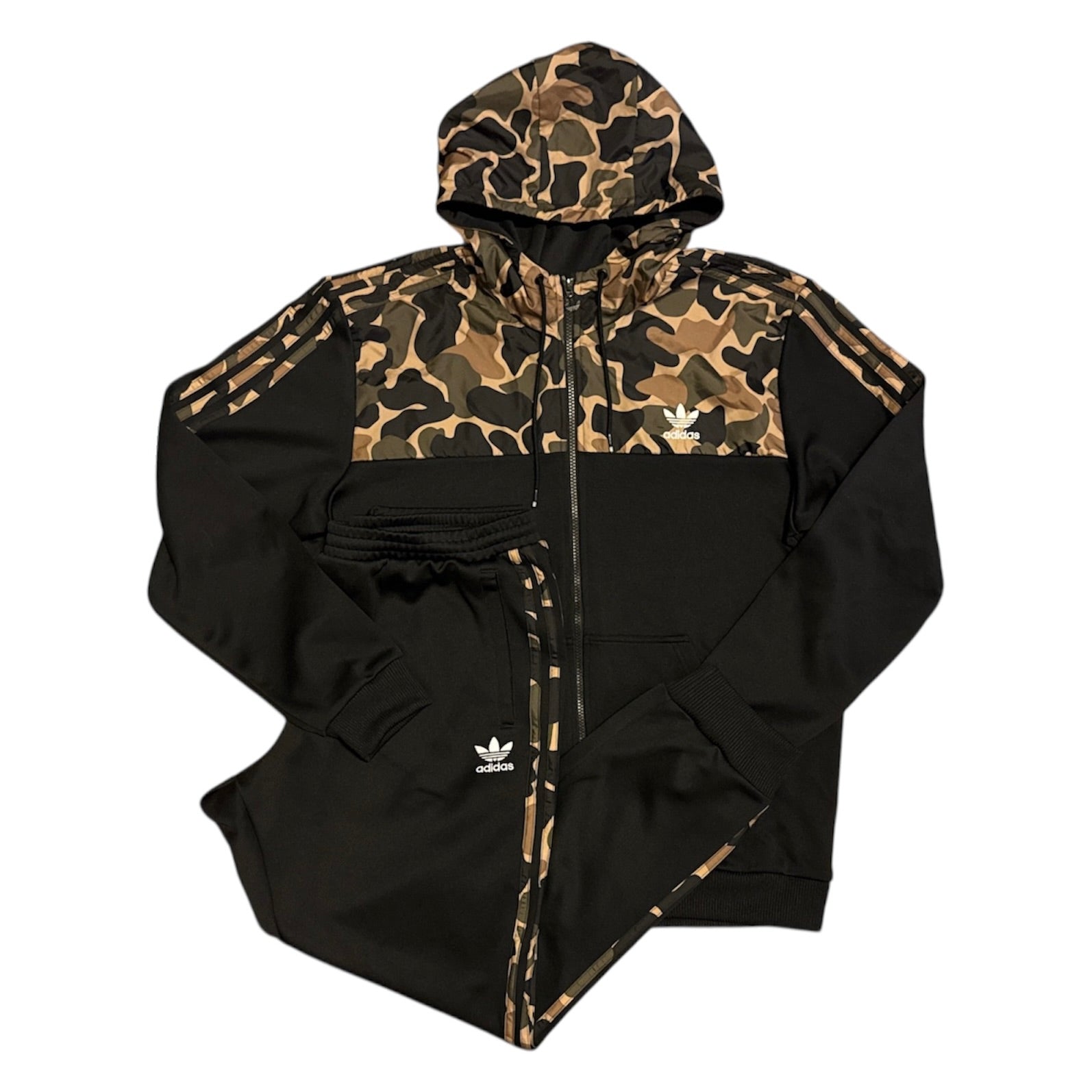 Adidas Black Camo Hooded Track Top & Pants Set