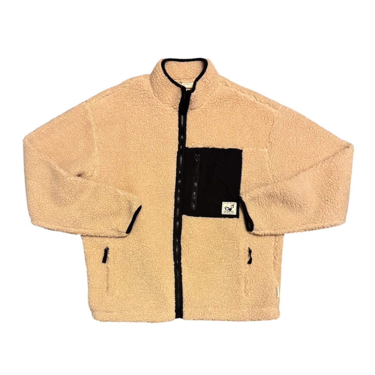 Gizmo Sherpa Fleece Beige Zip Up Jacket