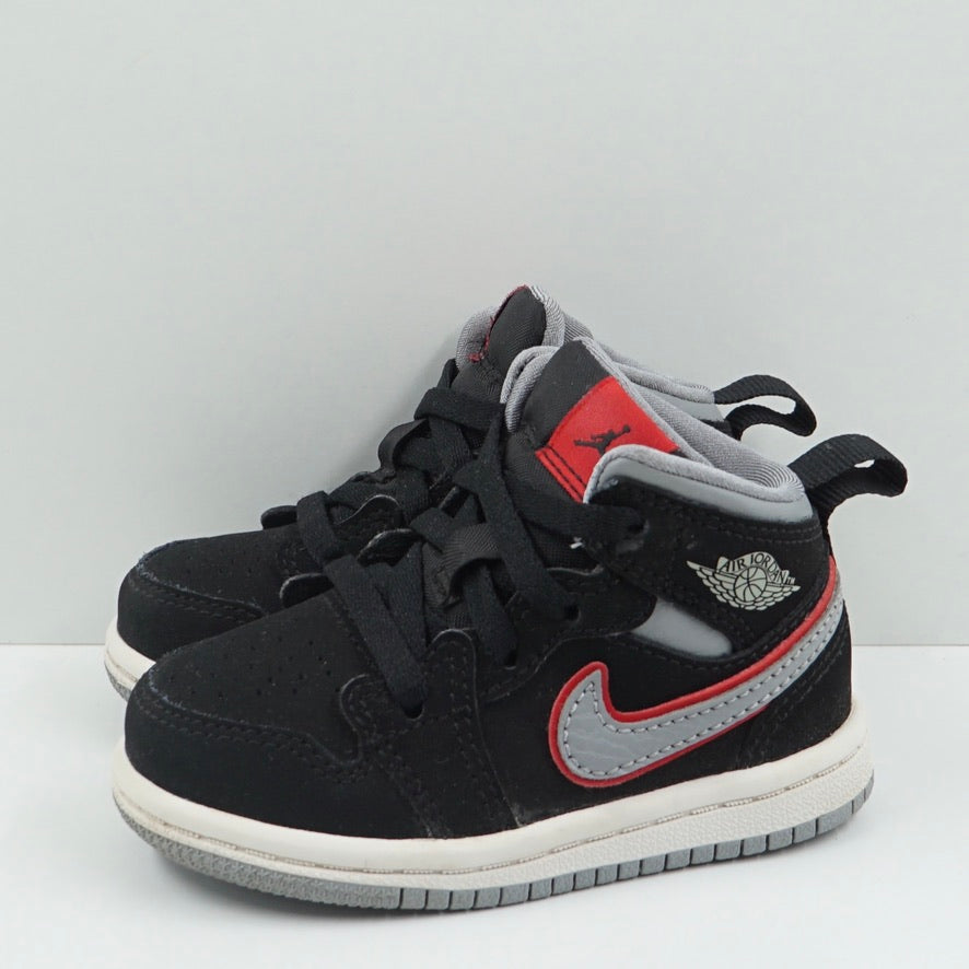 Jordan 1 Mid Black Particle Grey Gym Red Toddler