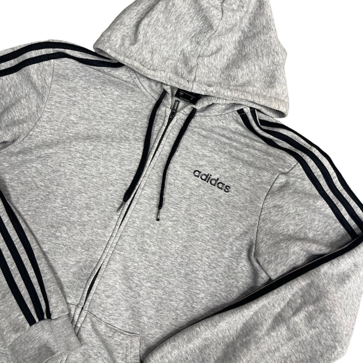 Adidas Essential Stripe Heather Grey Full Zip Hoodie