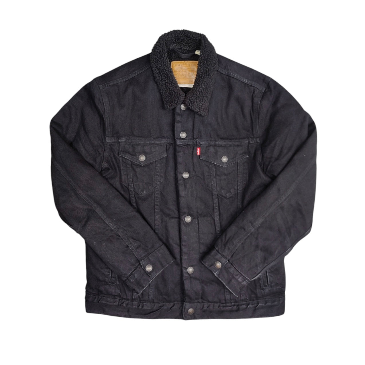 Levis Black Denim Sherpa Trucker Jacket