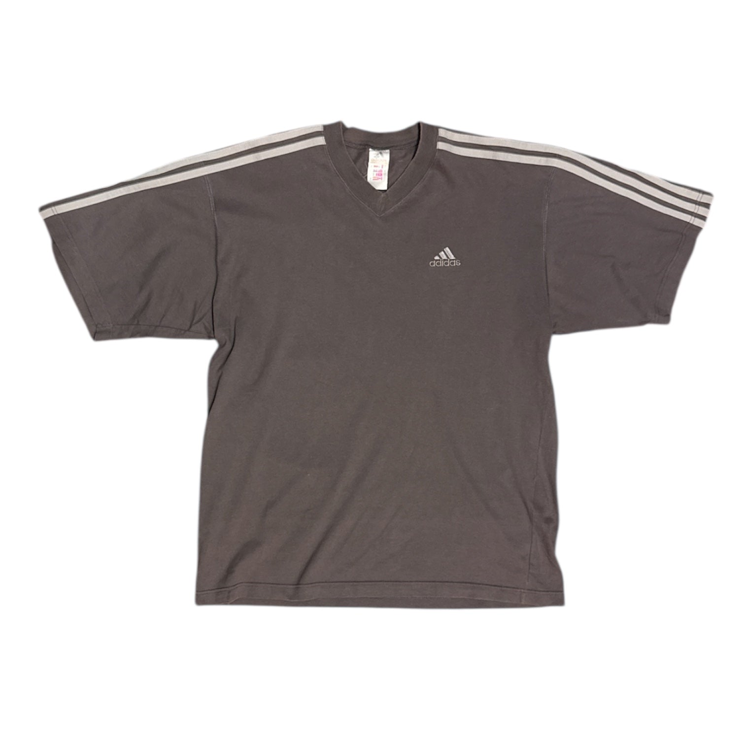 Vintage Adidas 3 Stripes V-Neck Grey Tshirt