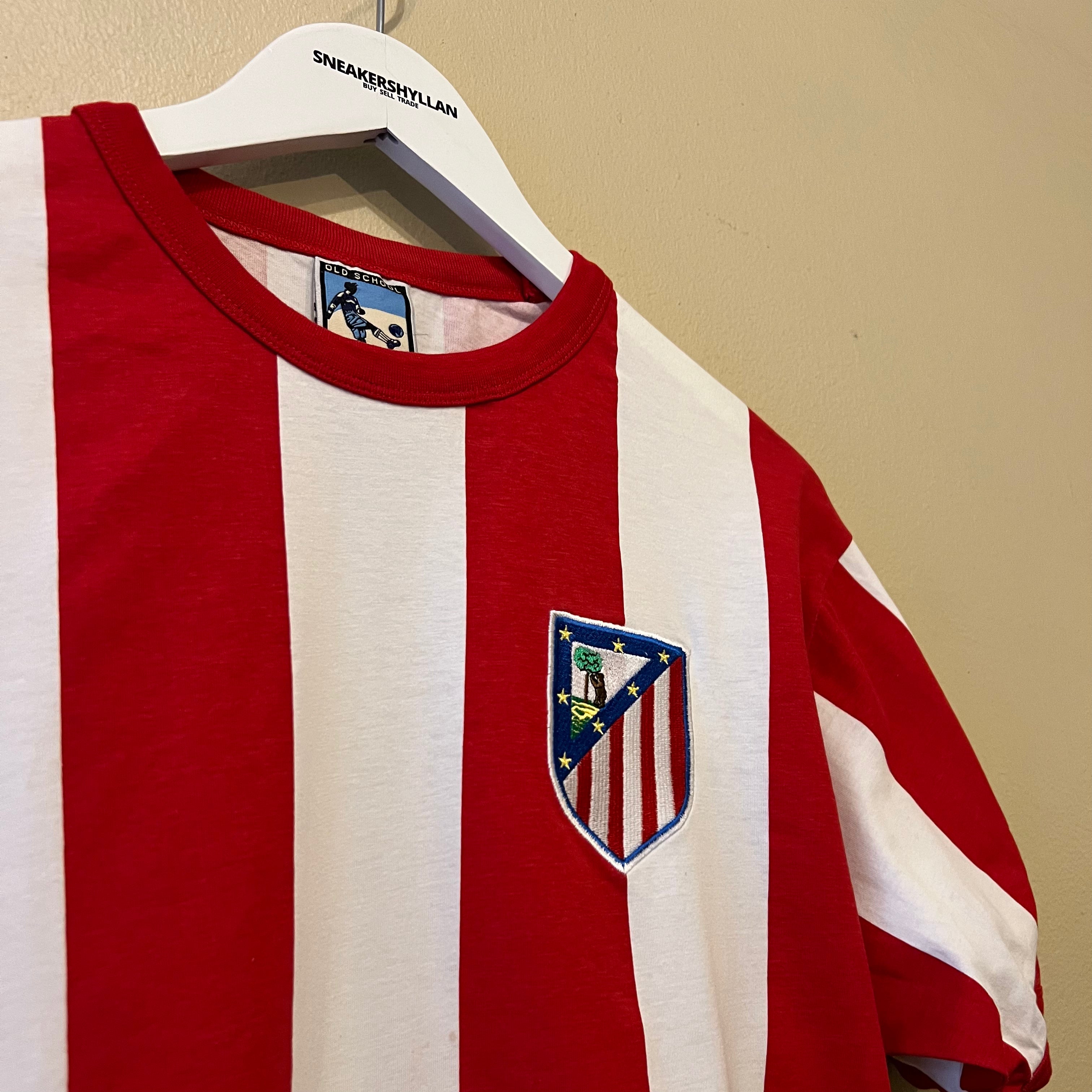 Old School Football Atletico Madrid Red White Tshirt