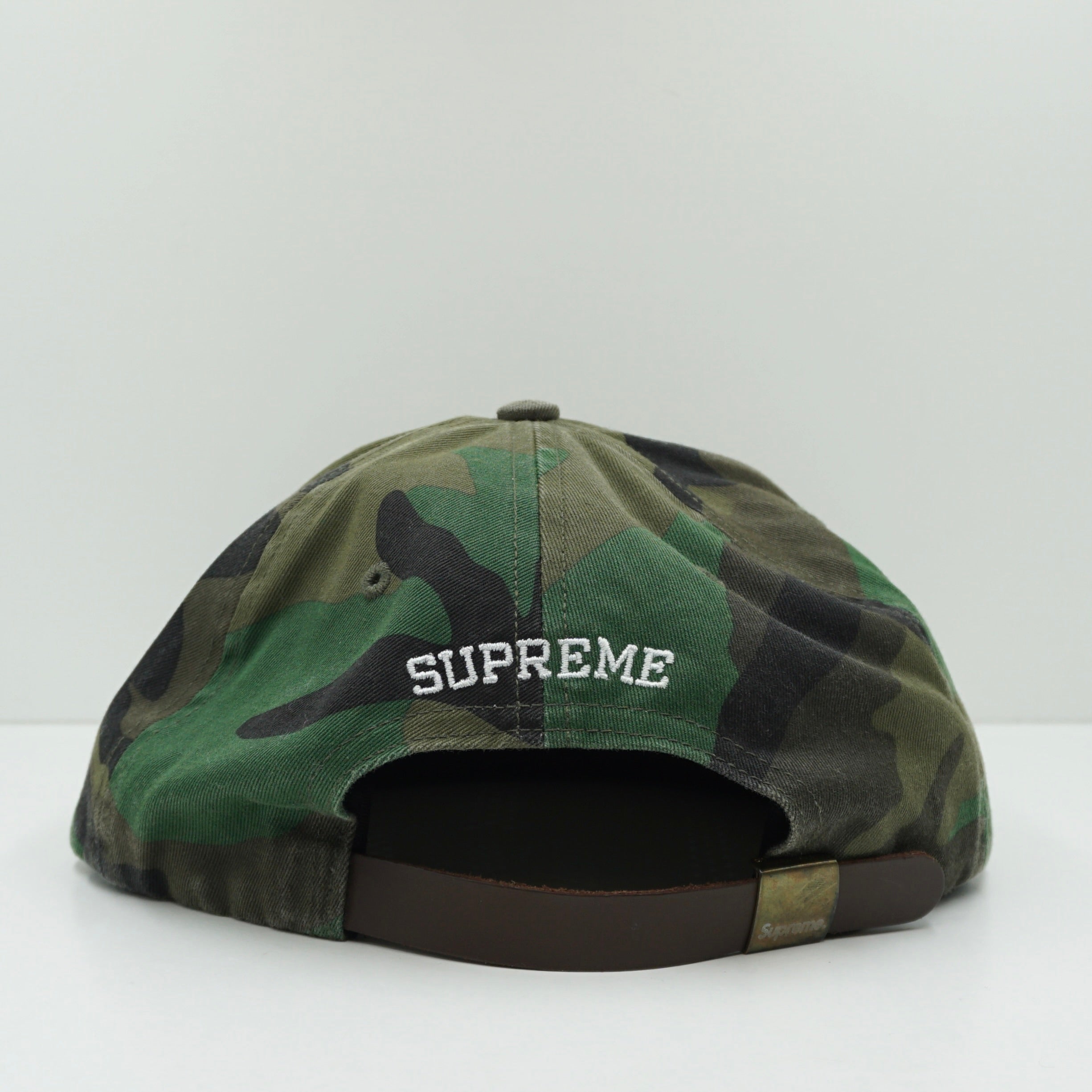 Supreme SS19 Visor Logo Twill 6-Panel Woodland Camo Cap