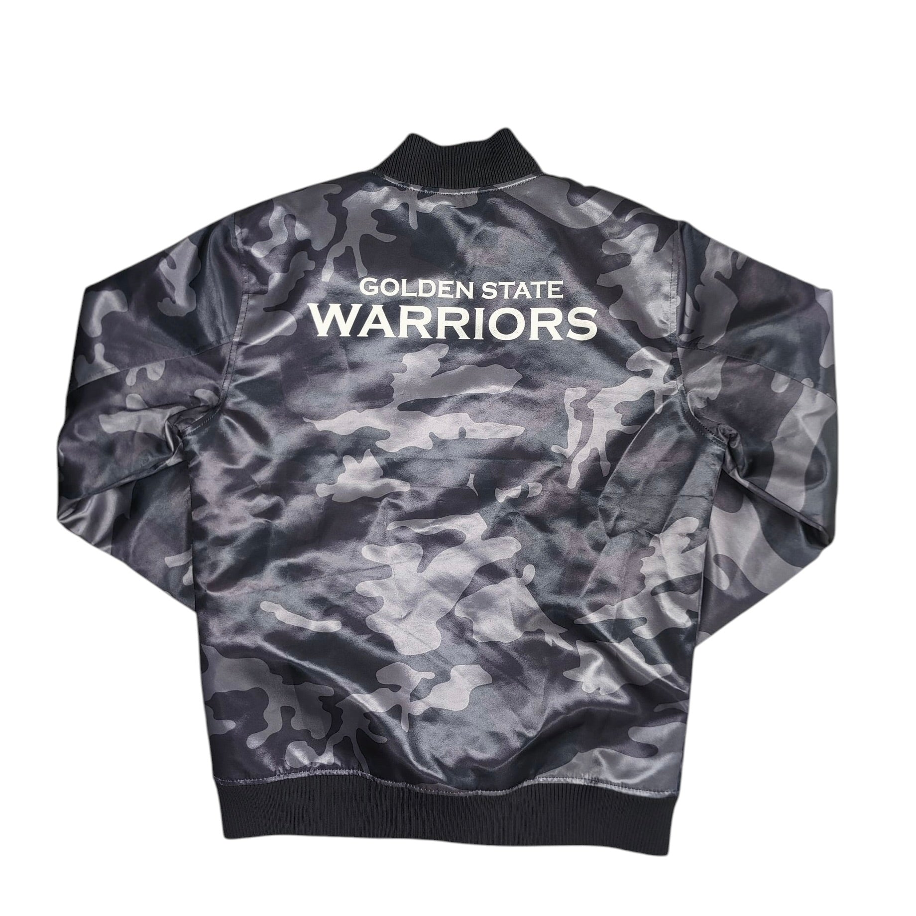 New Era Golden State Warriors Camo Satin Bomber Jacket