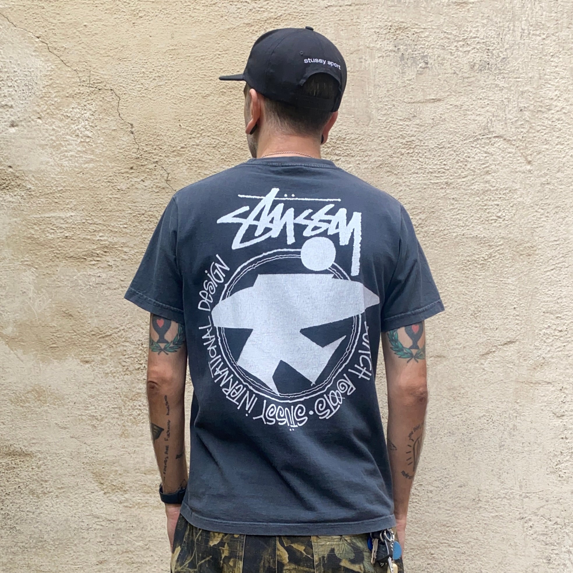 Stussy Beach Roots Pigment Dyed Black Tshirt