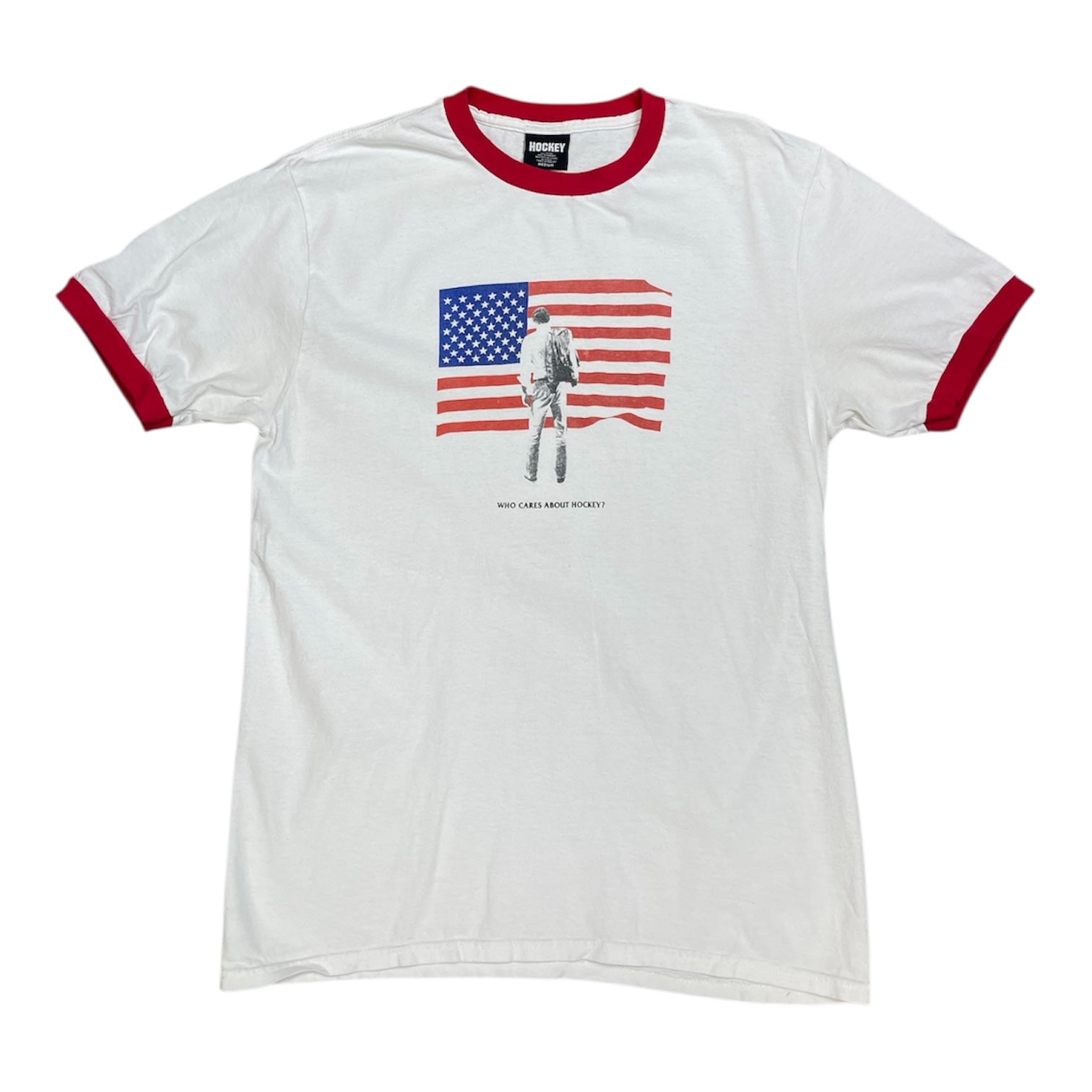 Hockey American Flag White Red Tshirt