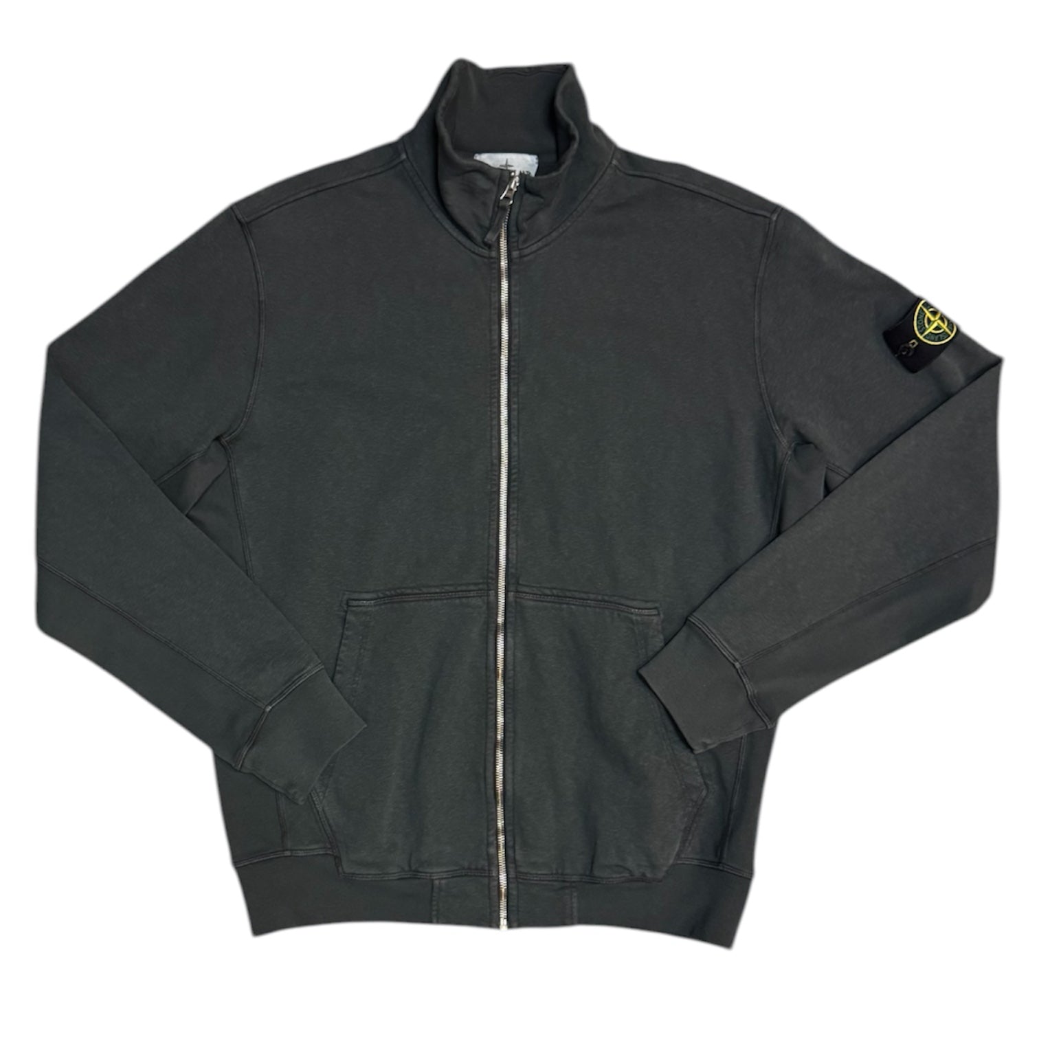 Stone Island Cotton Fleece Malfilé Zip Up Black Sweatshirt