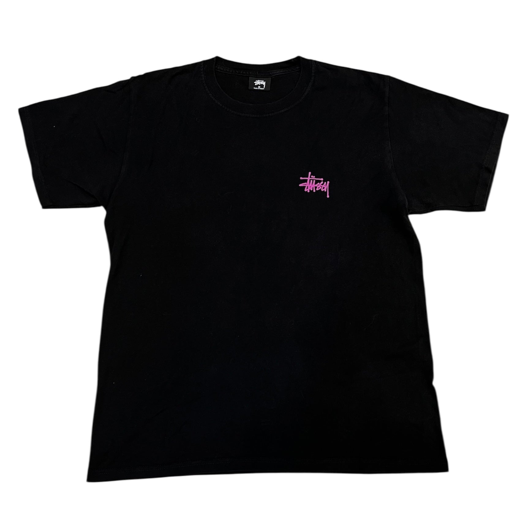 Stussy Magenta Logo Black Tshirt