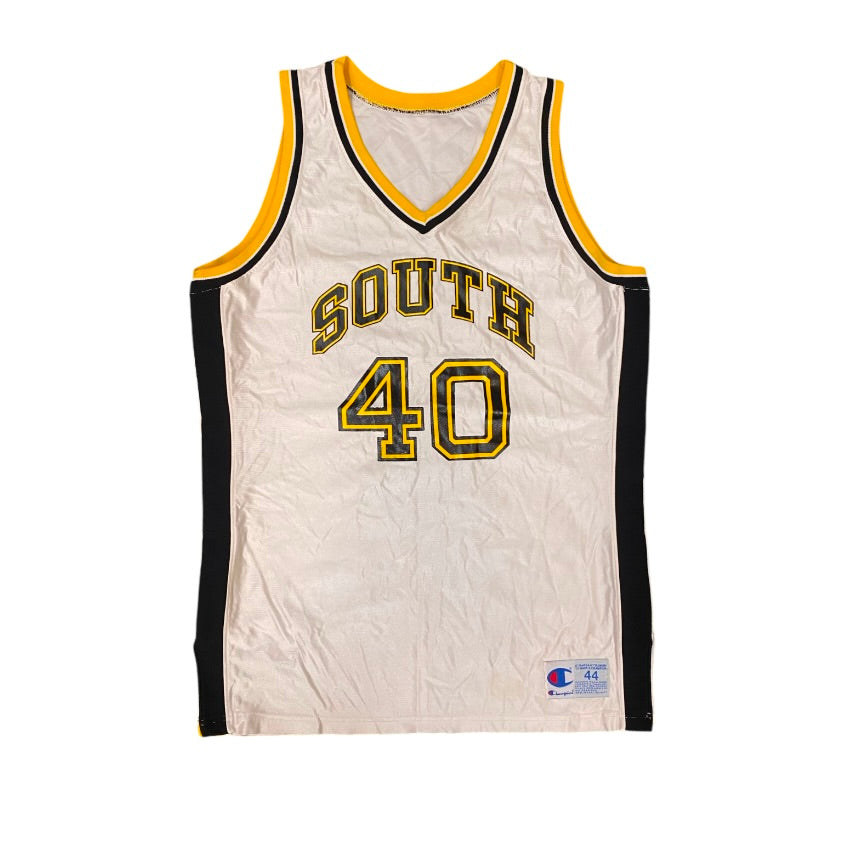 Champion South White Black Yellow #40 Basketball Jersey